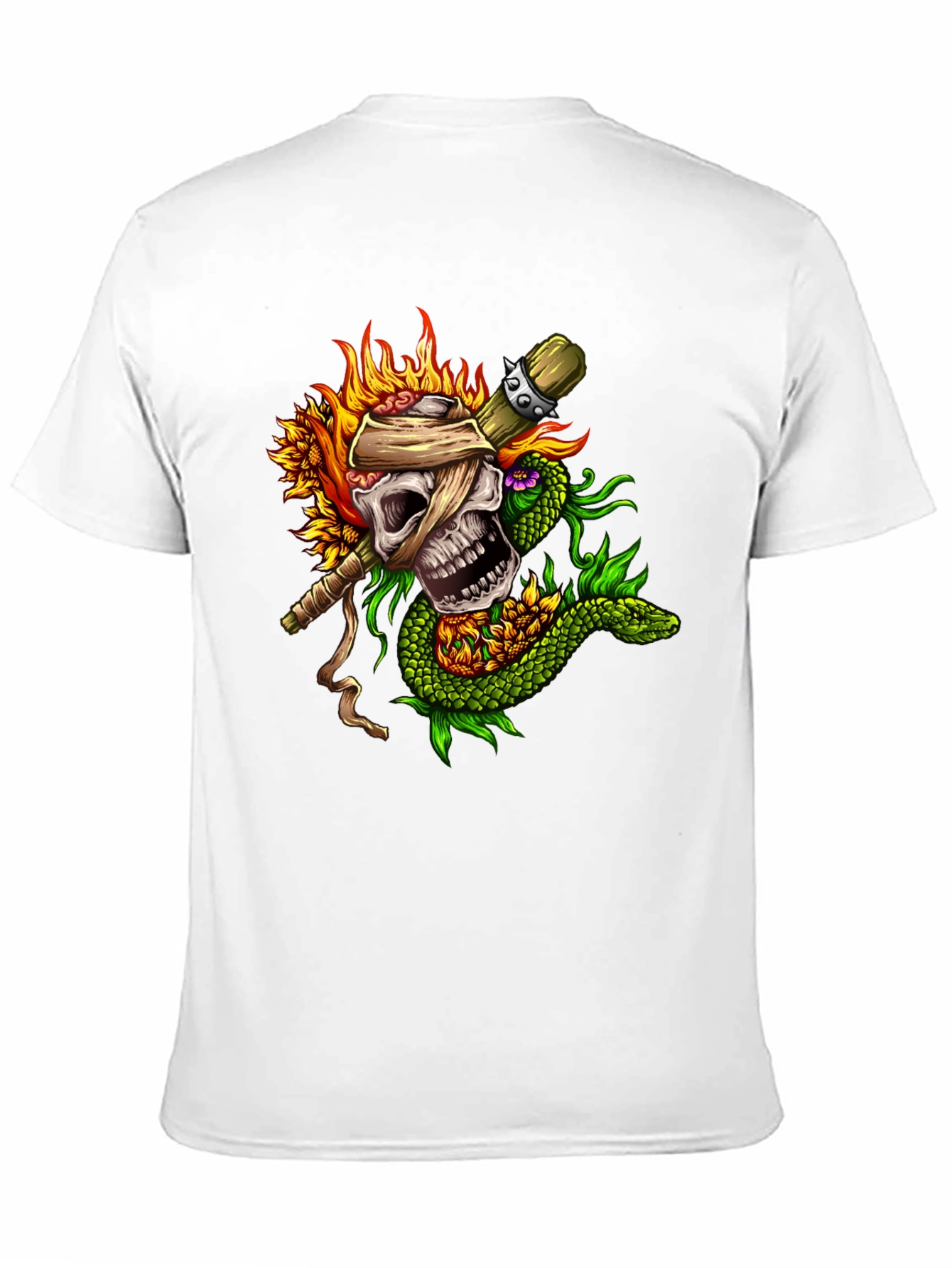Skull & Snake Graphic Tee - Unique Tattoo Style