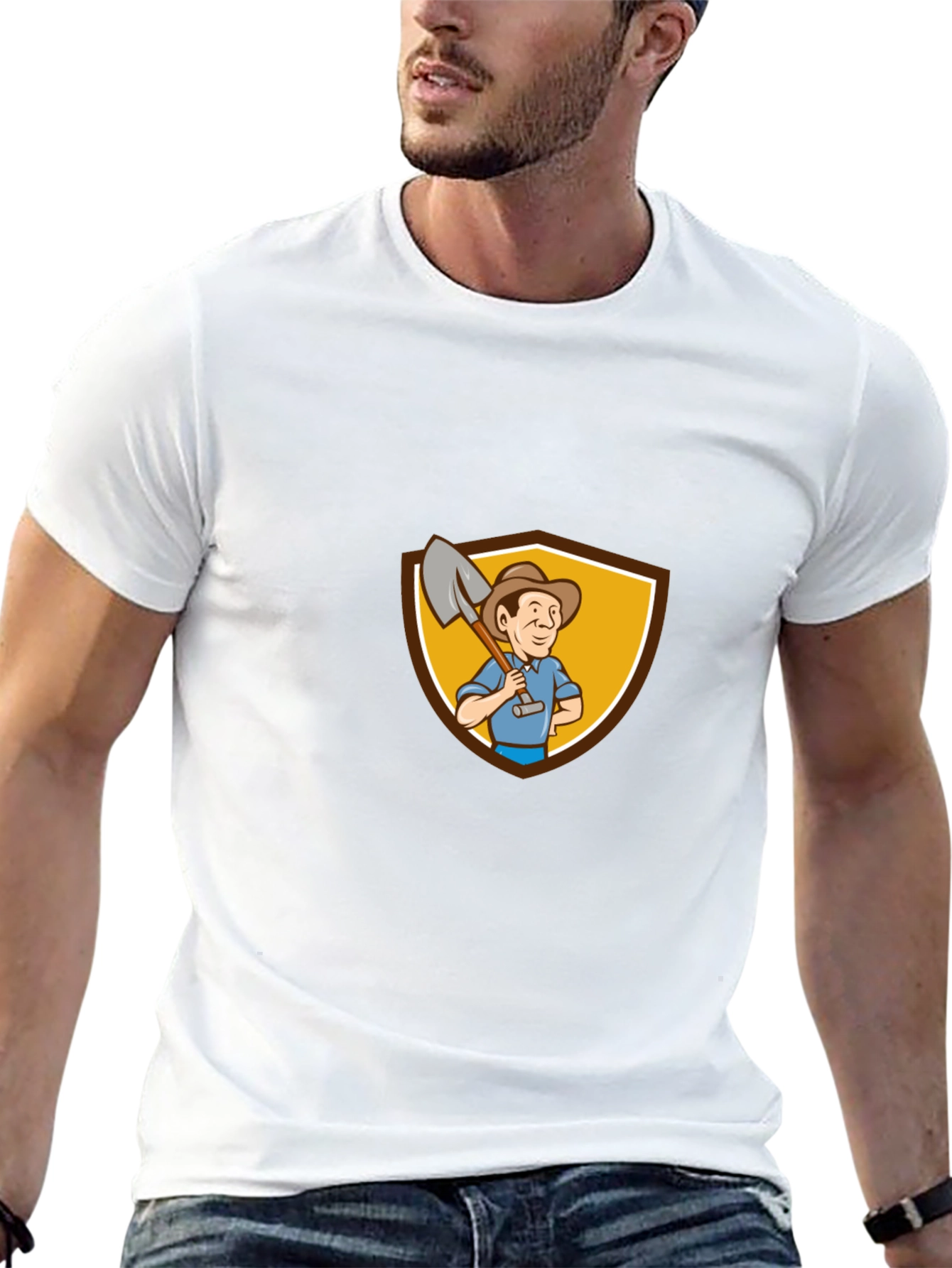 Gardener Cartoon Graphic Tee - Black Cotton T-Shirt