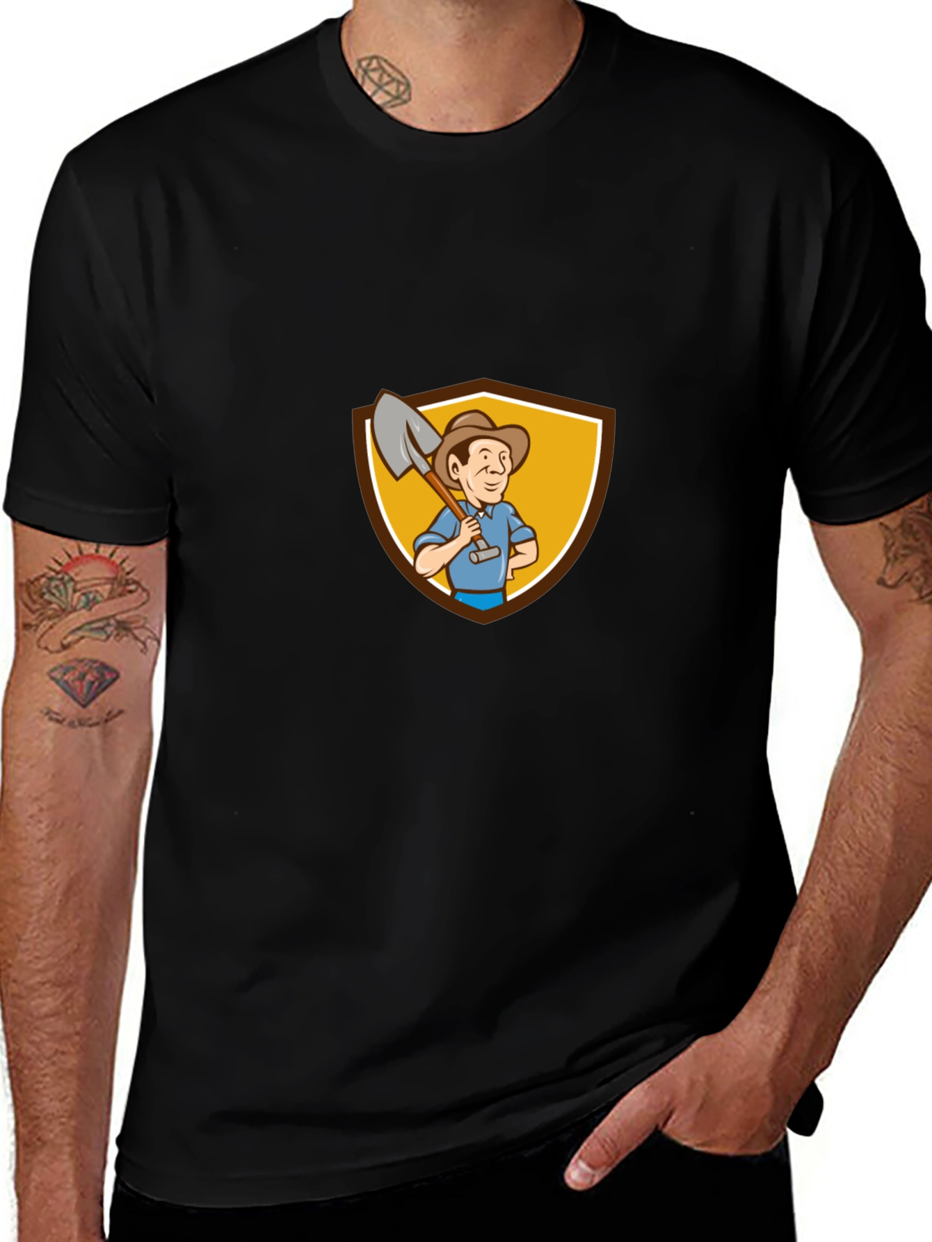 Gardener Cartoon Graphic Tee - Black Cotton T-Shirt