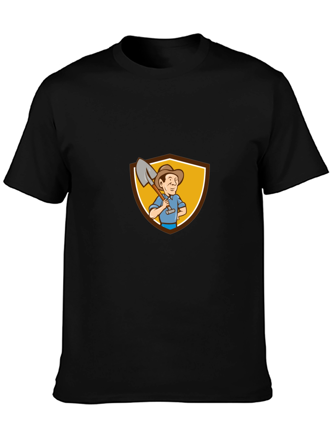 Gardener Cartoon Graphic Tee - Black Cotton T-Shirt