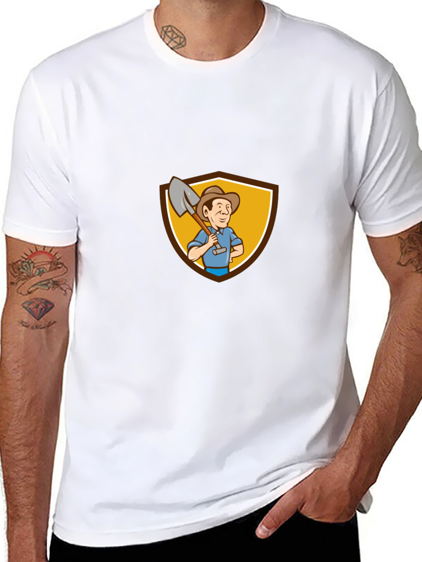Gardener Cartoon Graphic Tee - Black Cotton T-Shirt