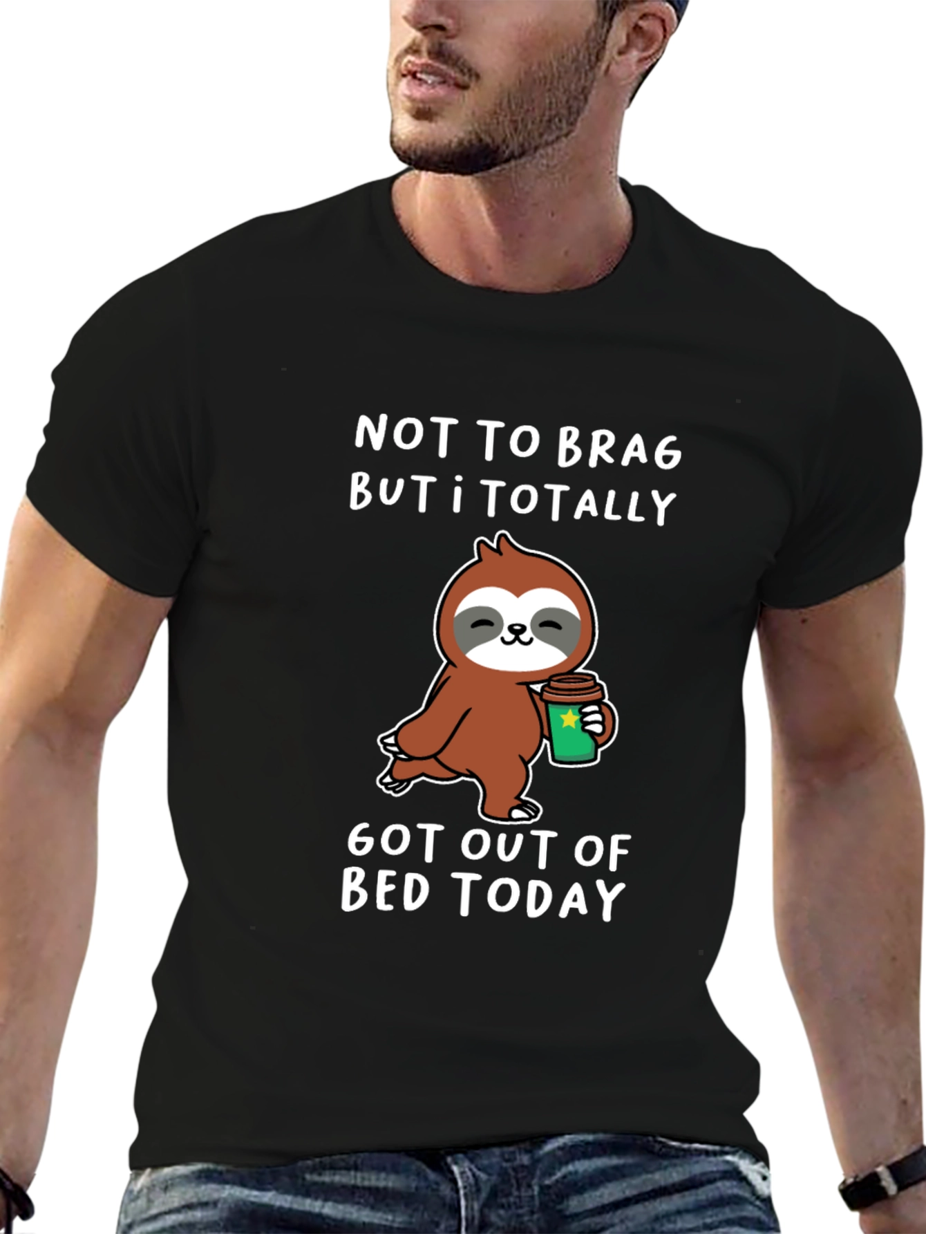 Funny Sloth Coffee T-Shirt: Got Out of Bed Today