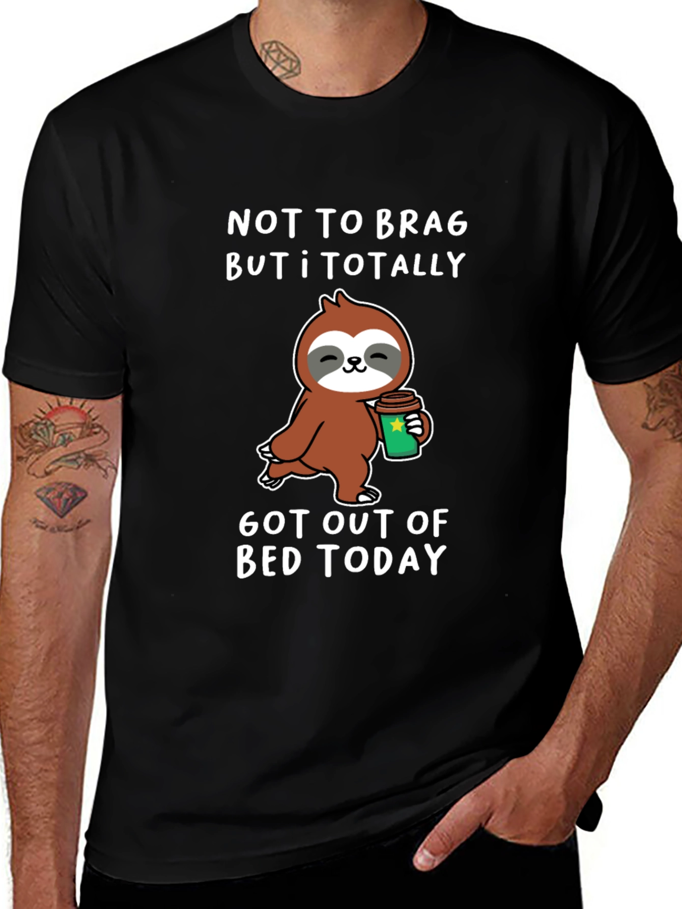 Funny Sloth Coffee T-Shirt: Got Out of Bed Today