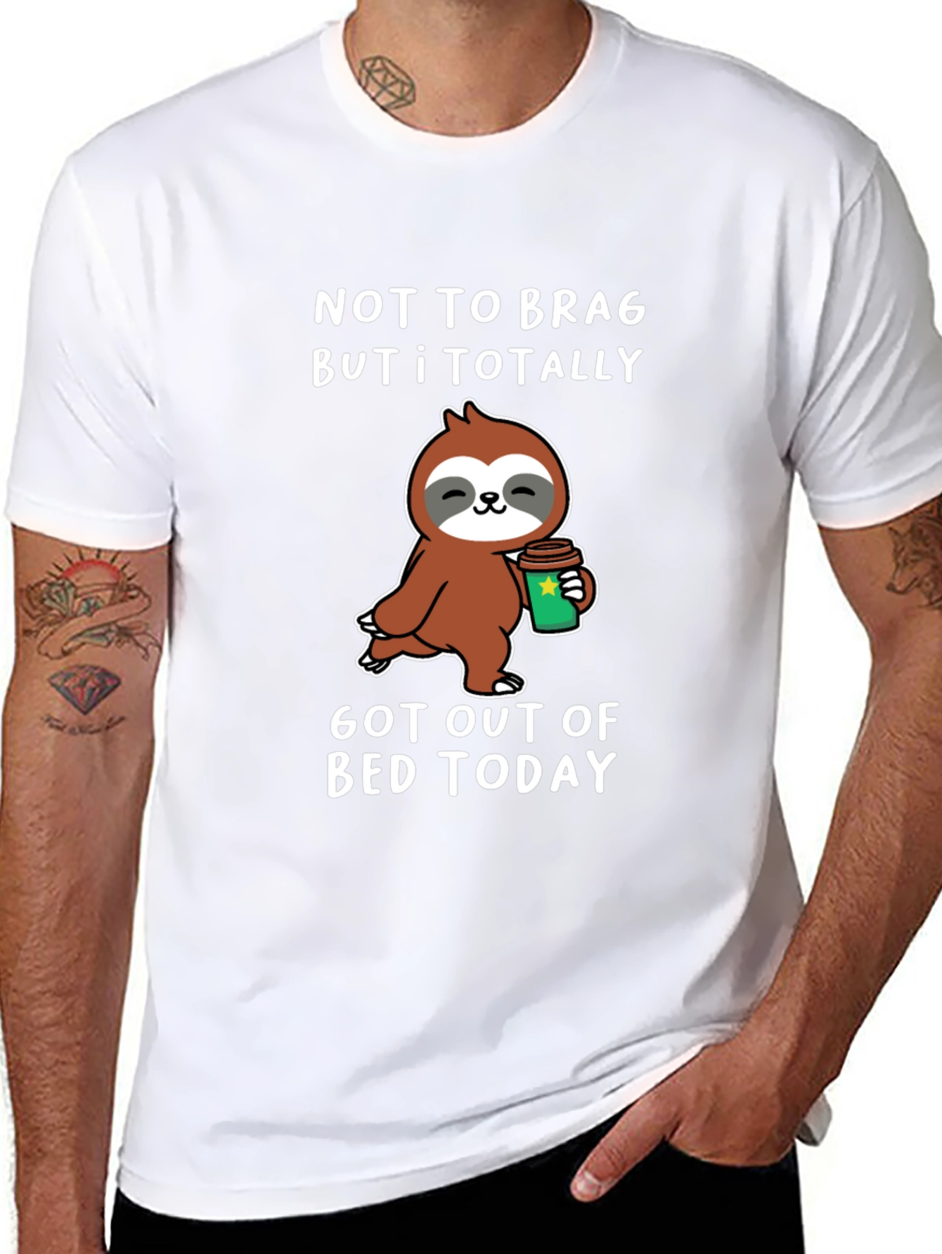 Funny Sloth Coffee T-Shirt: Got Out of Bed Today