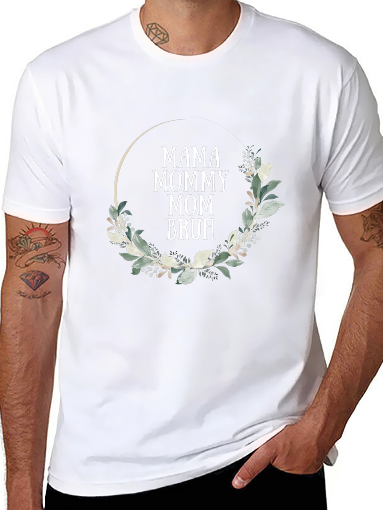 Mama Mommy Mom Bruh Floral Wreath T-Shirt