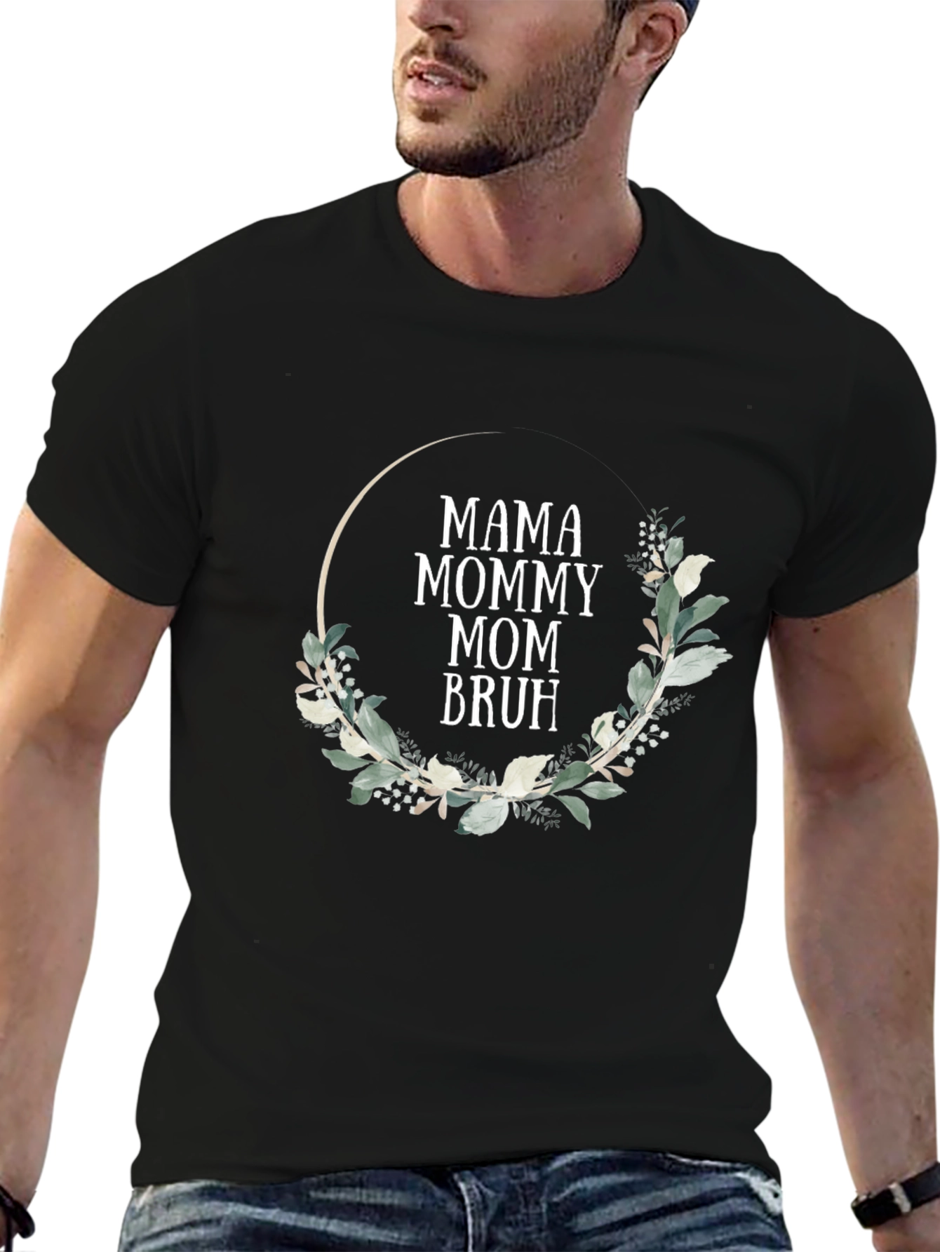 Mama Mommy Mom Bruh Floral Wreath T-Shirt