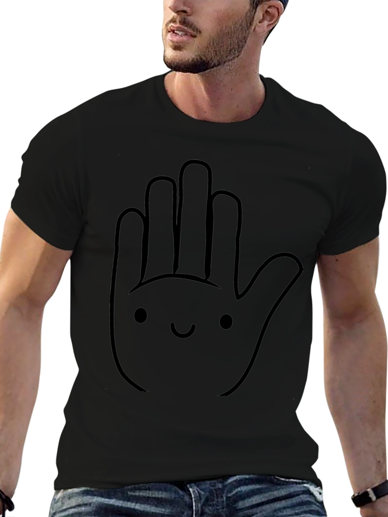 Funny Hand Graphic Tee - Casual Black T-Shirt