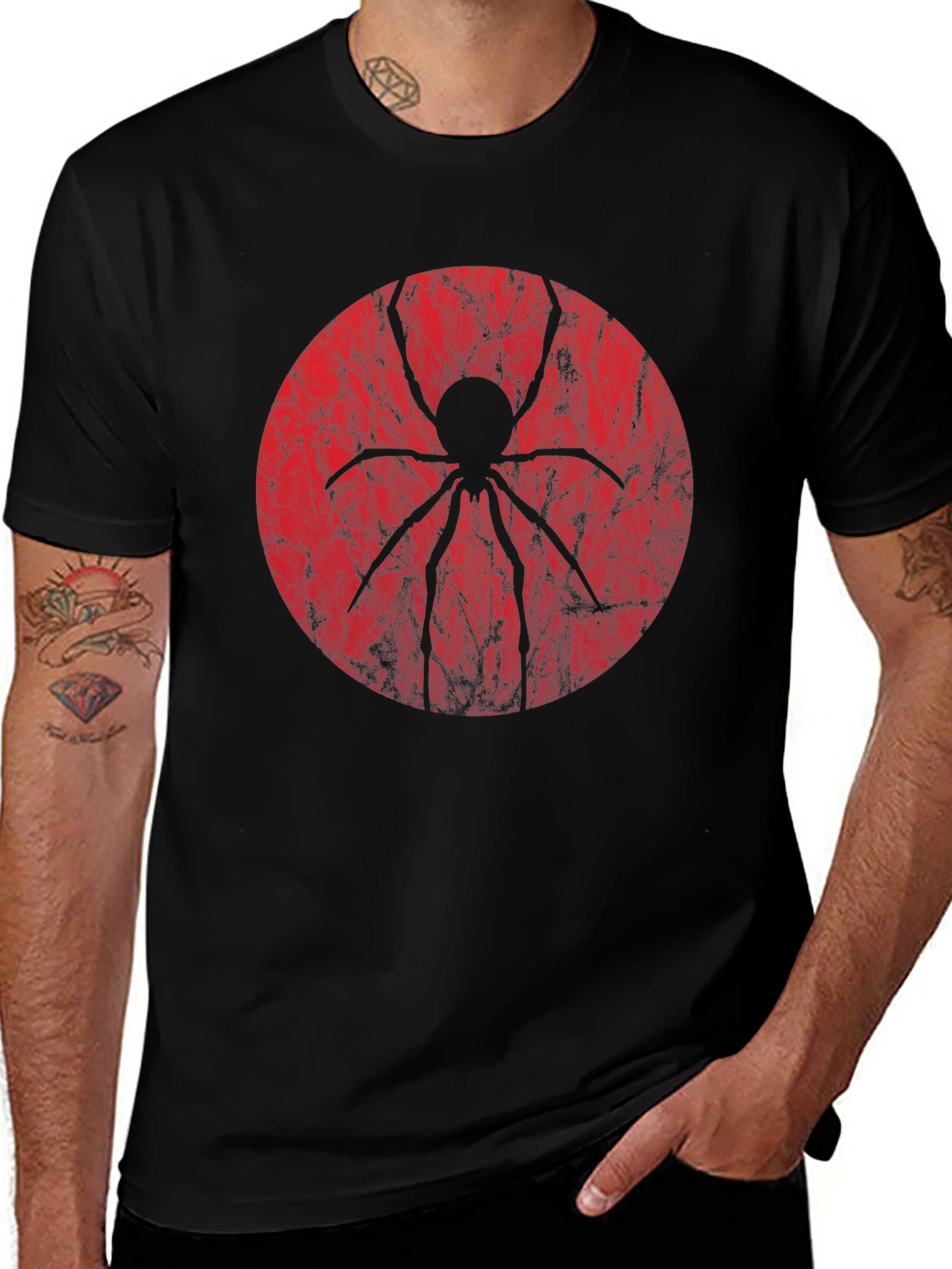 Spider Graphic Tee - Black Cotton Blend Shirt
