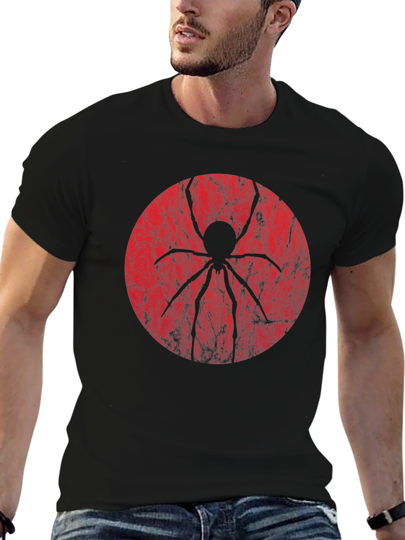 Spider Graphic Tee - Black Cotton Blend Shirt