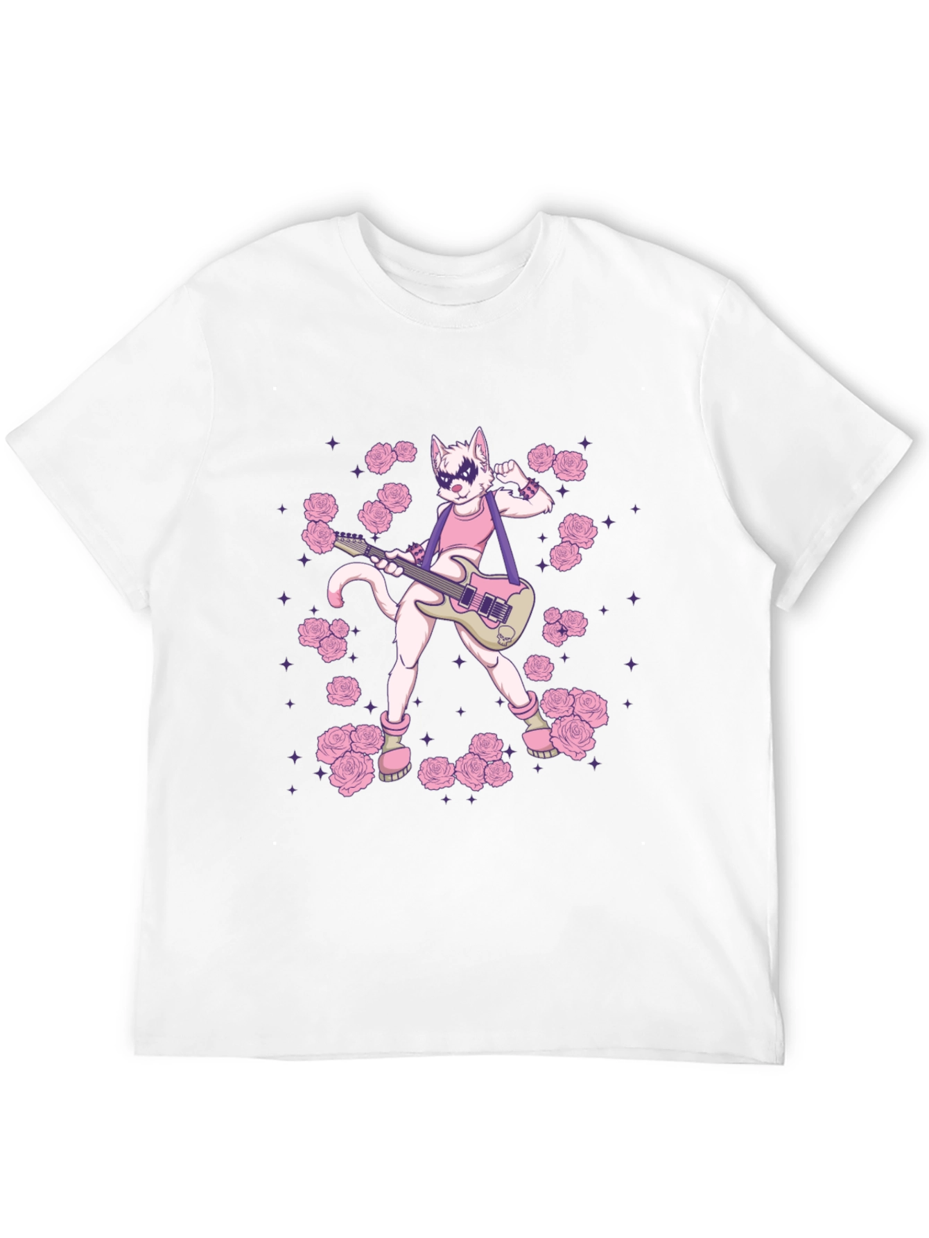 Black T-Shirt with Rock Star Cat Graphic