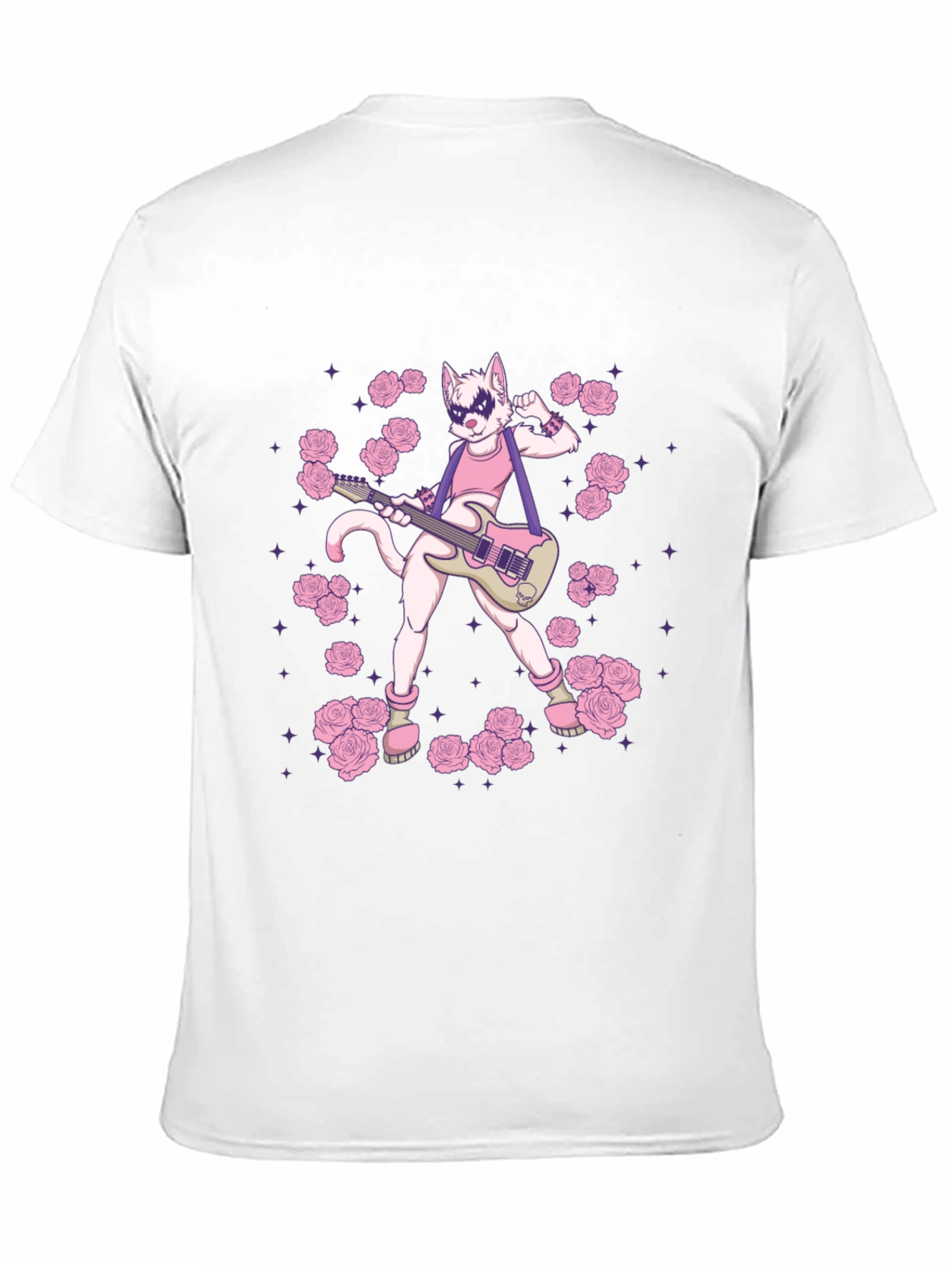 Black T-Shirt with Rock Star Cat Graphic