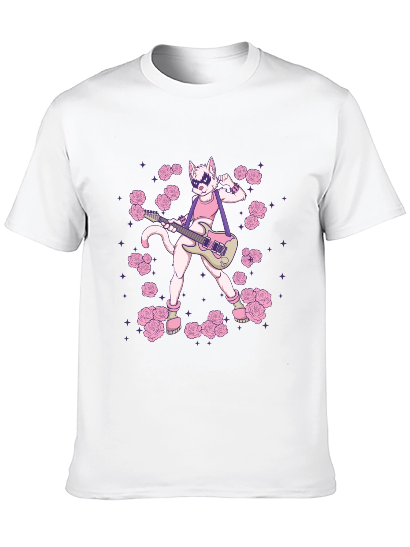 Black T-Shirt with Rock Star Cat Graphic