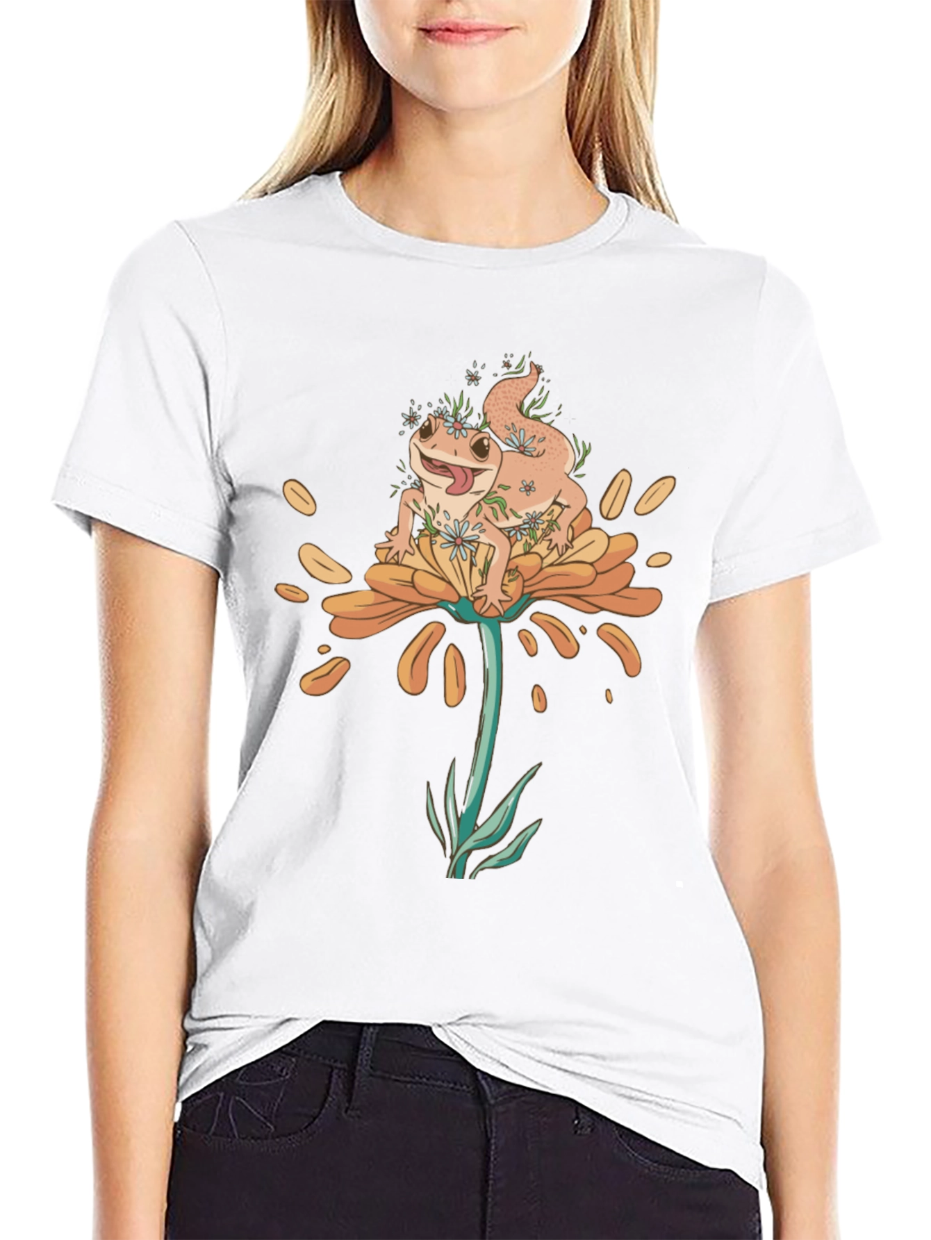 Gecko Flower T-Shirt - Unique Graphic Tee