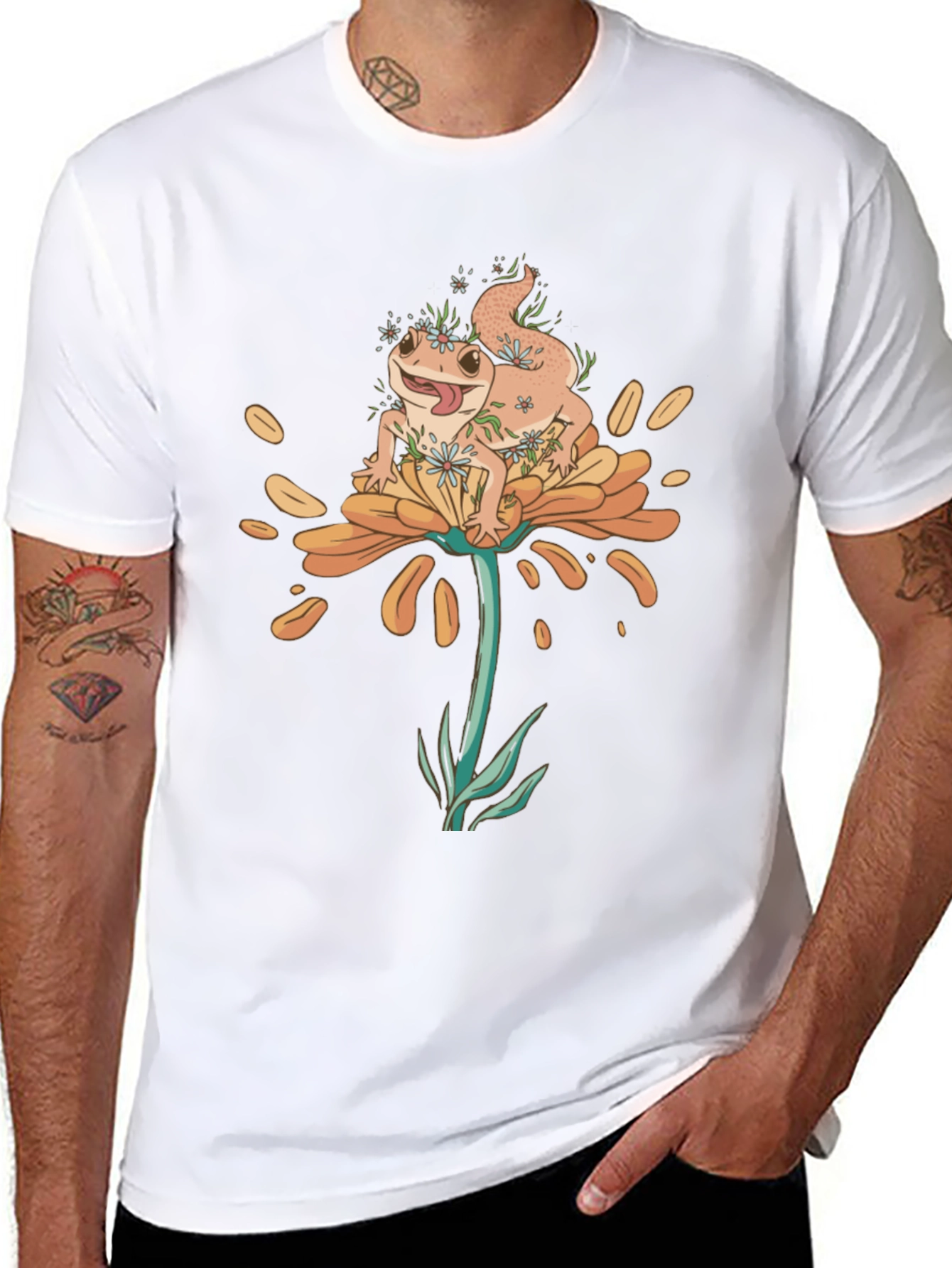 Gecko Flower T-Shirt - Unique Graphic Tee