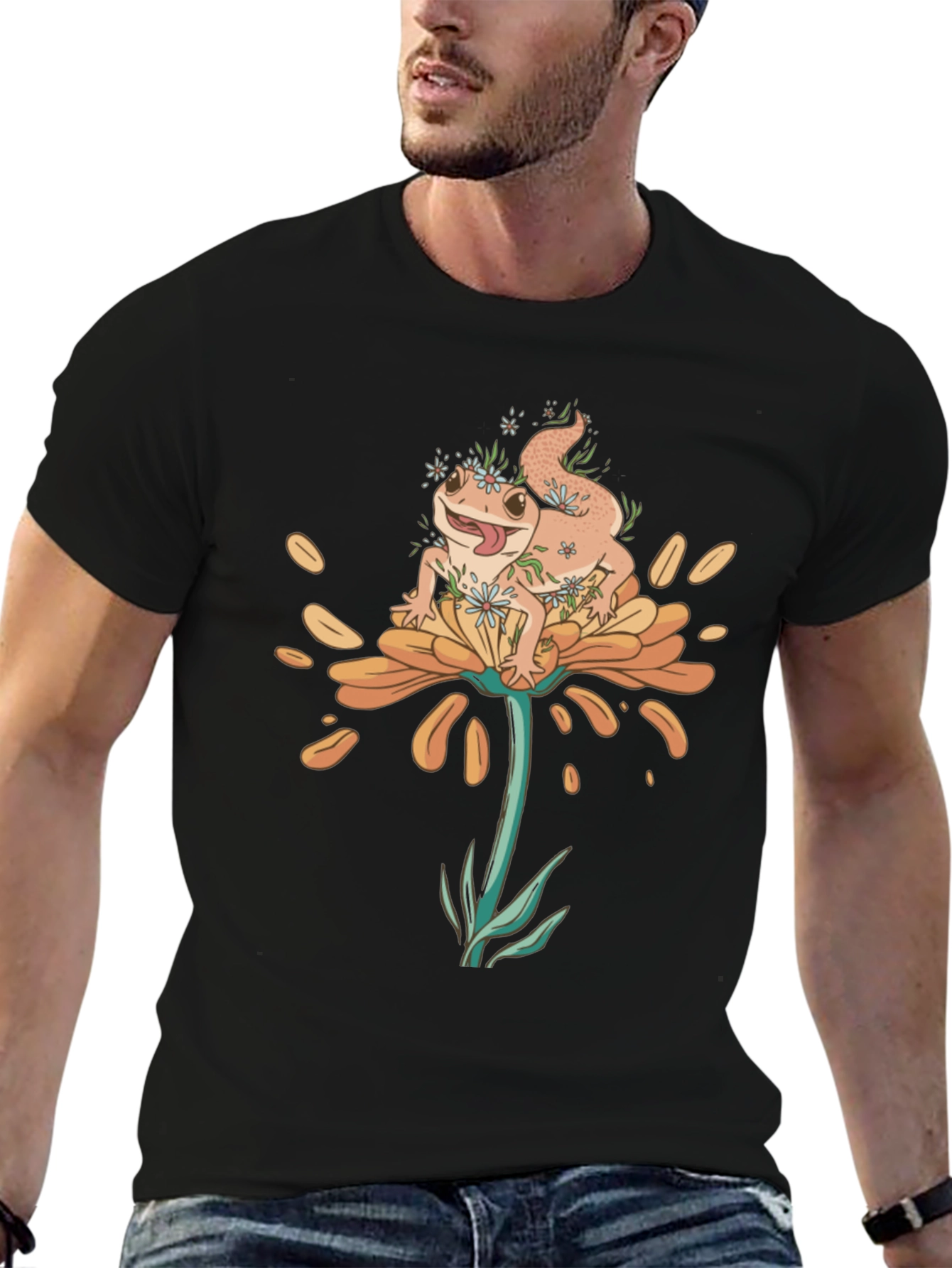 Gecko Flower T-Shirt - Unique Graphic Tee
