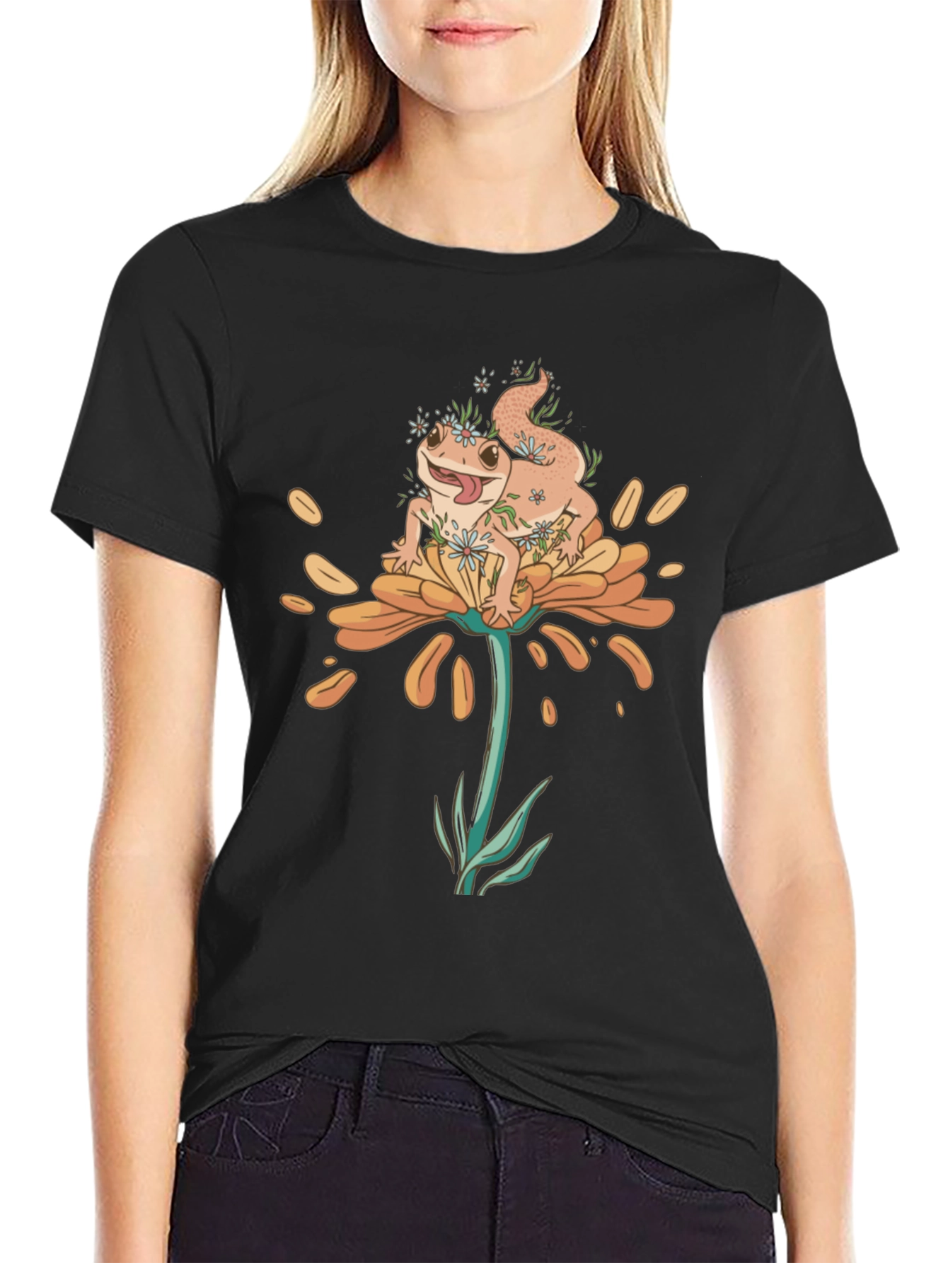 Gecko Flower T-Shirt - Unique Graphic Tee