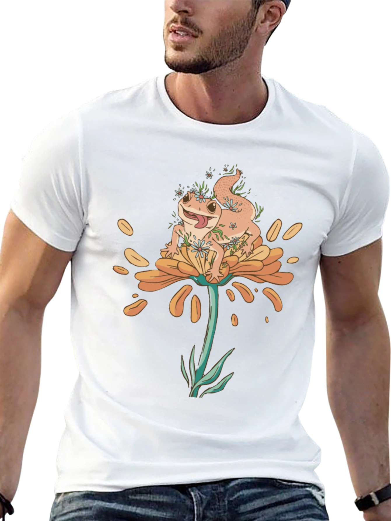 Gecko Flower T-Shirt - Unique Graphic Tee