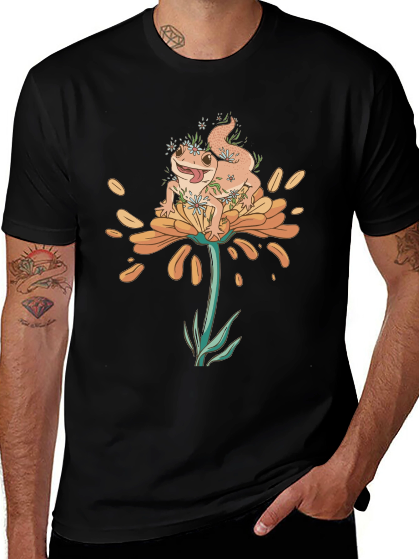 Gecko Flower T-Shirt - Unique Graphic Tee