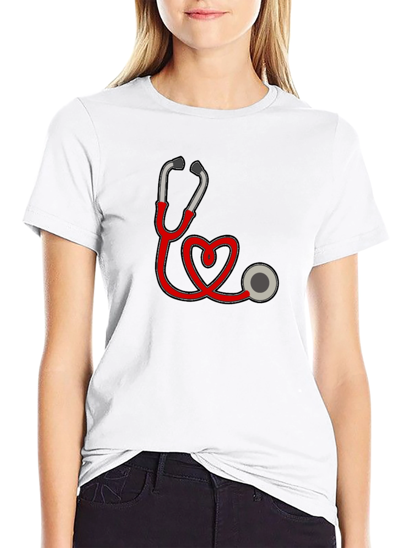 Heart Stethoscope Graphic Black T-Shirt