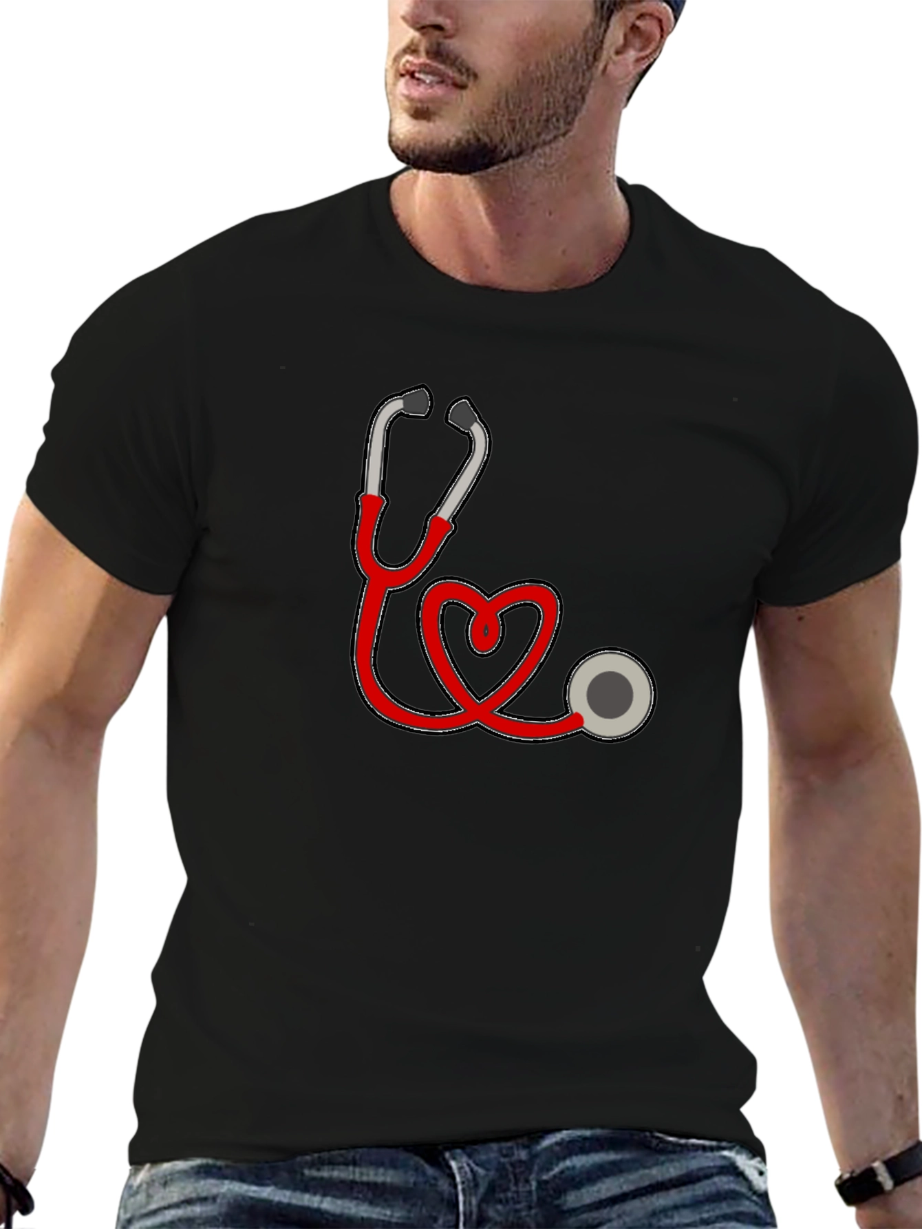 Heart Stethoscope Graphic Black T-Shirt