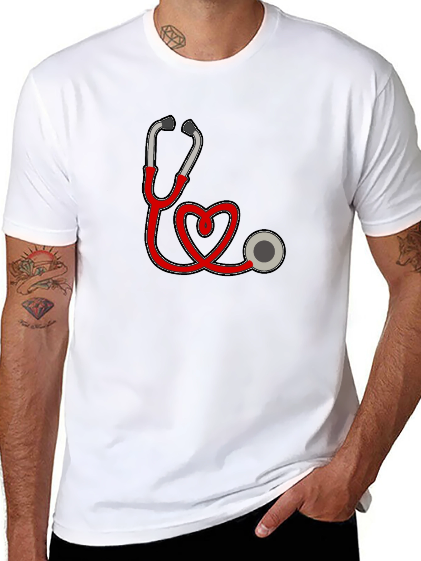 Heart Stethoscope Graphic Black T-Shirt