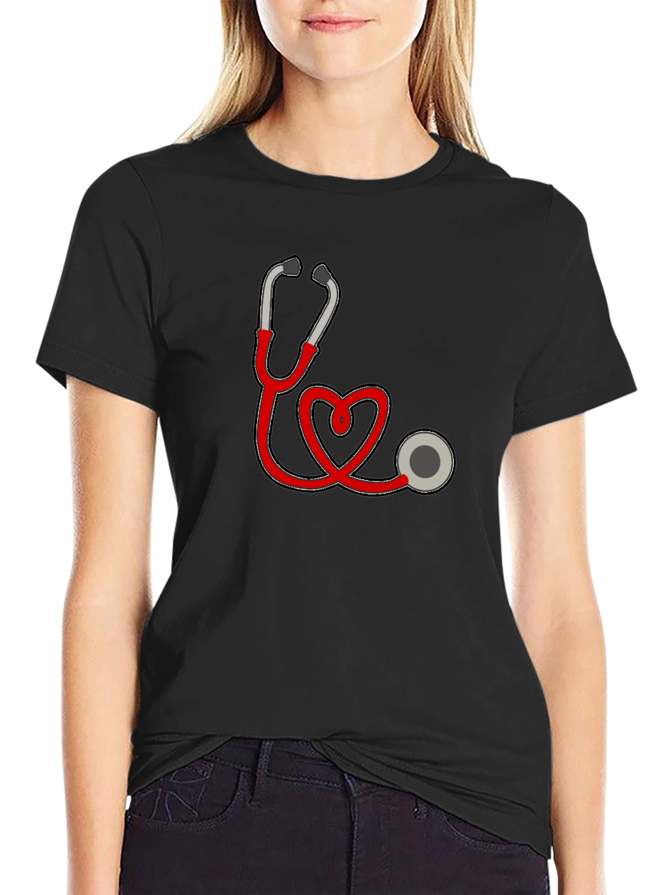 Heart Stethoscope Graphic Black T-Shirt