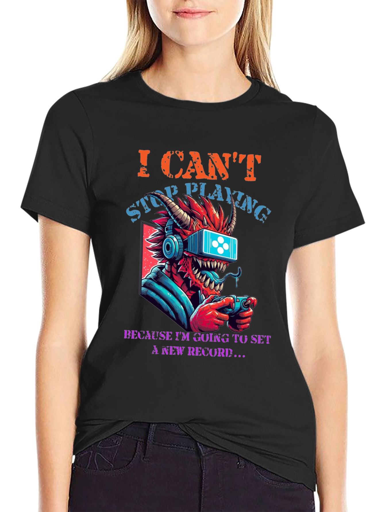 Gamer Dragon Graphic T-Shirt - I Cant Stop Playing