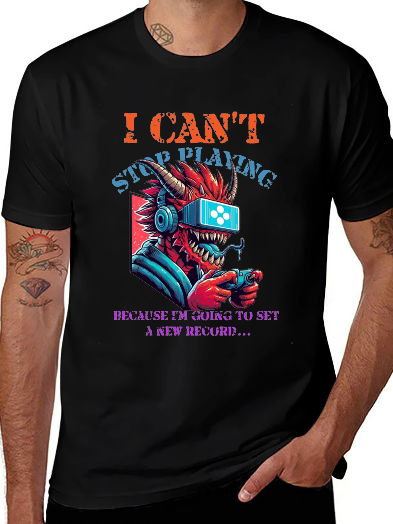 Gamer Dragon Graphic T-Shirt - I Cant Stop Playing