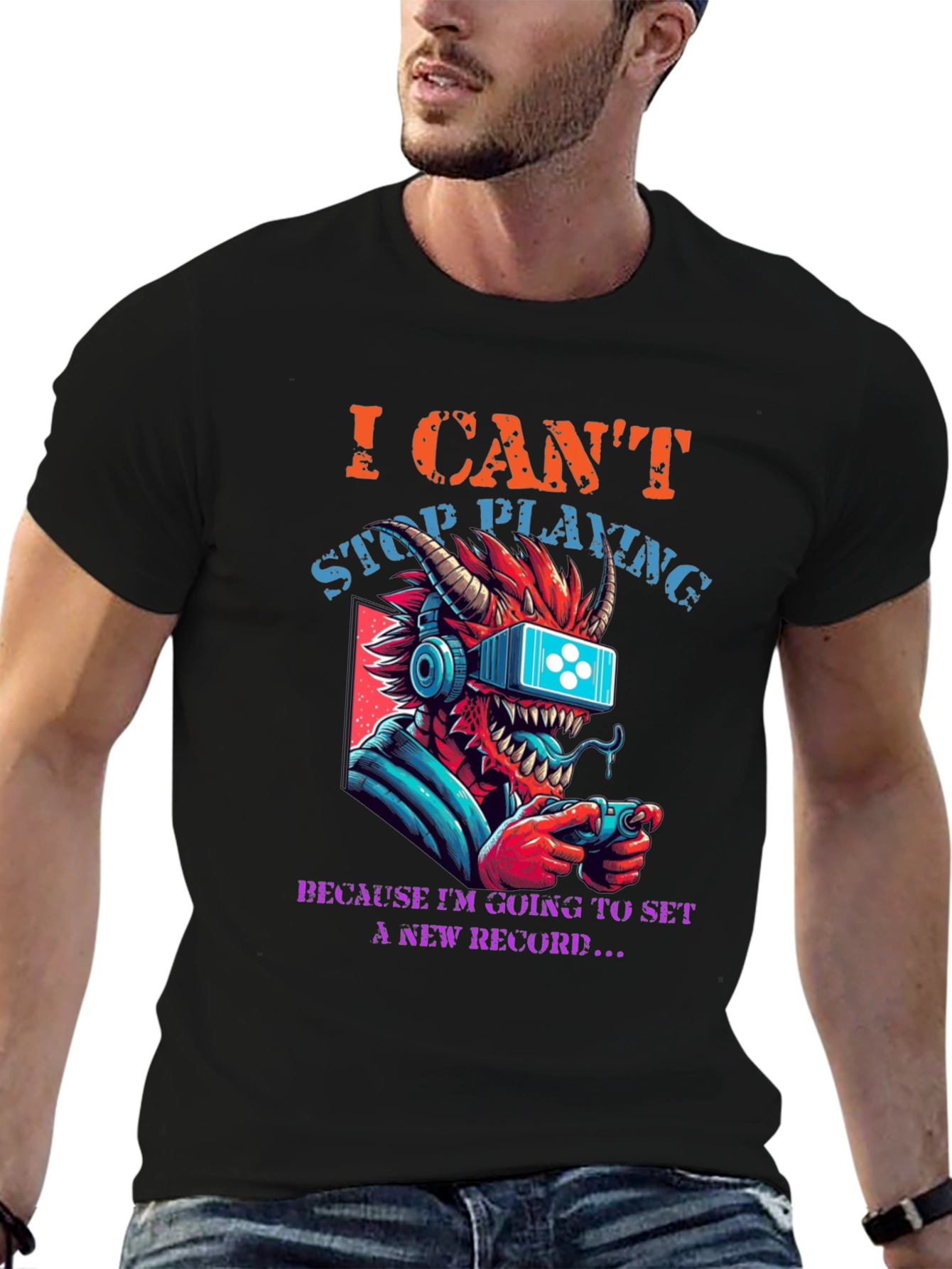 Gamer Dragon Graphic T-Shirt - I Cant Stop Playing