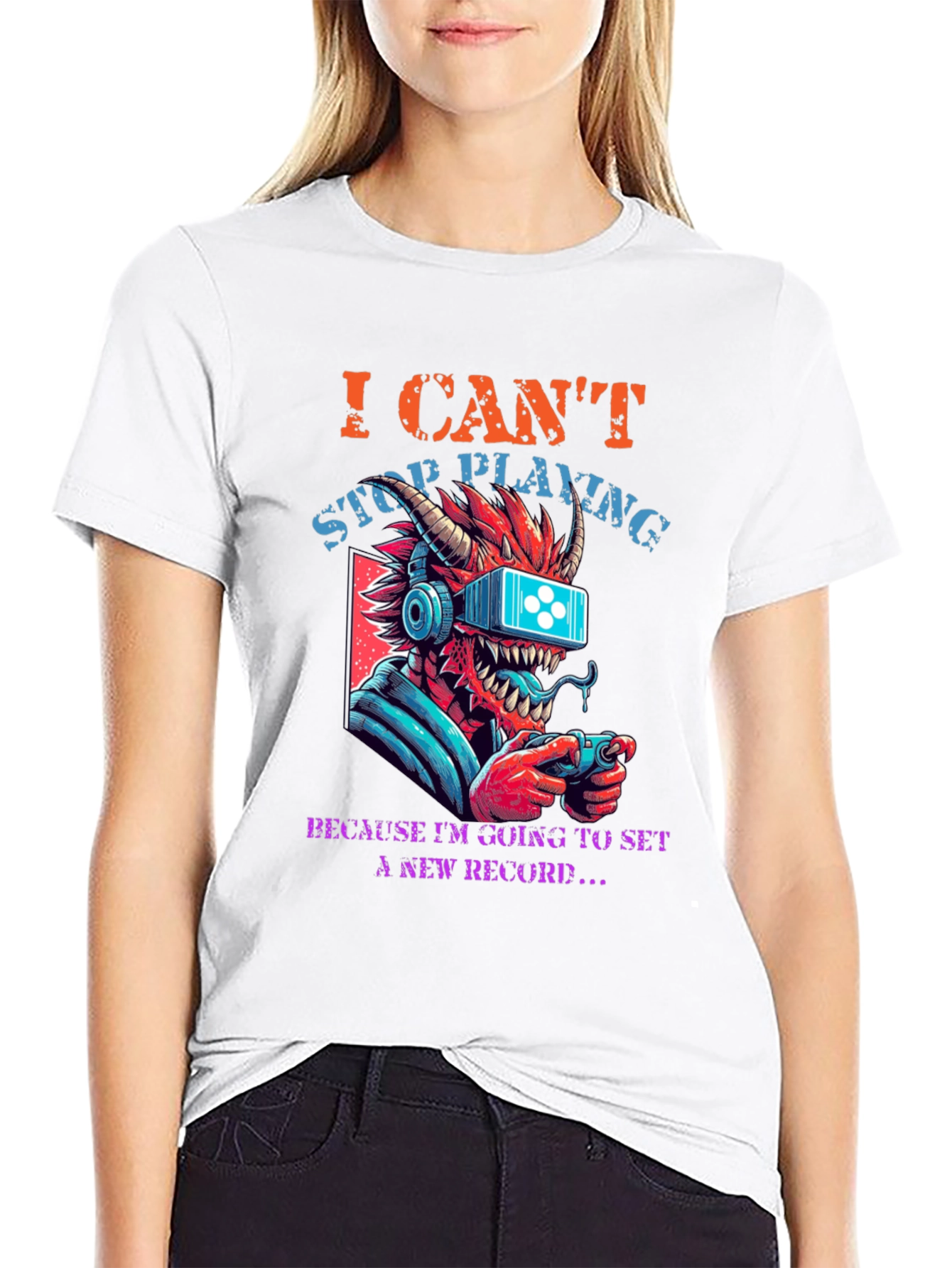 Gamer Dragon Graphic T-Shirt - I Cant Stop Playing