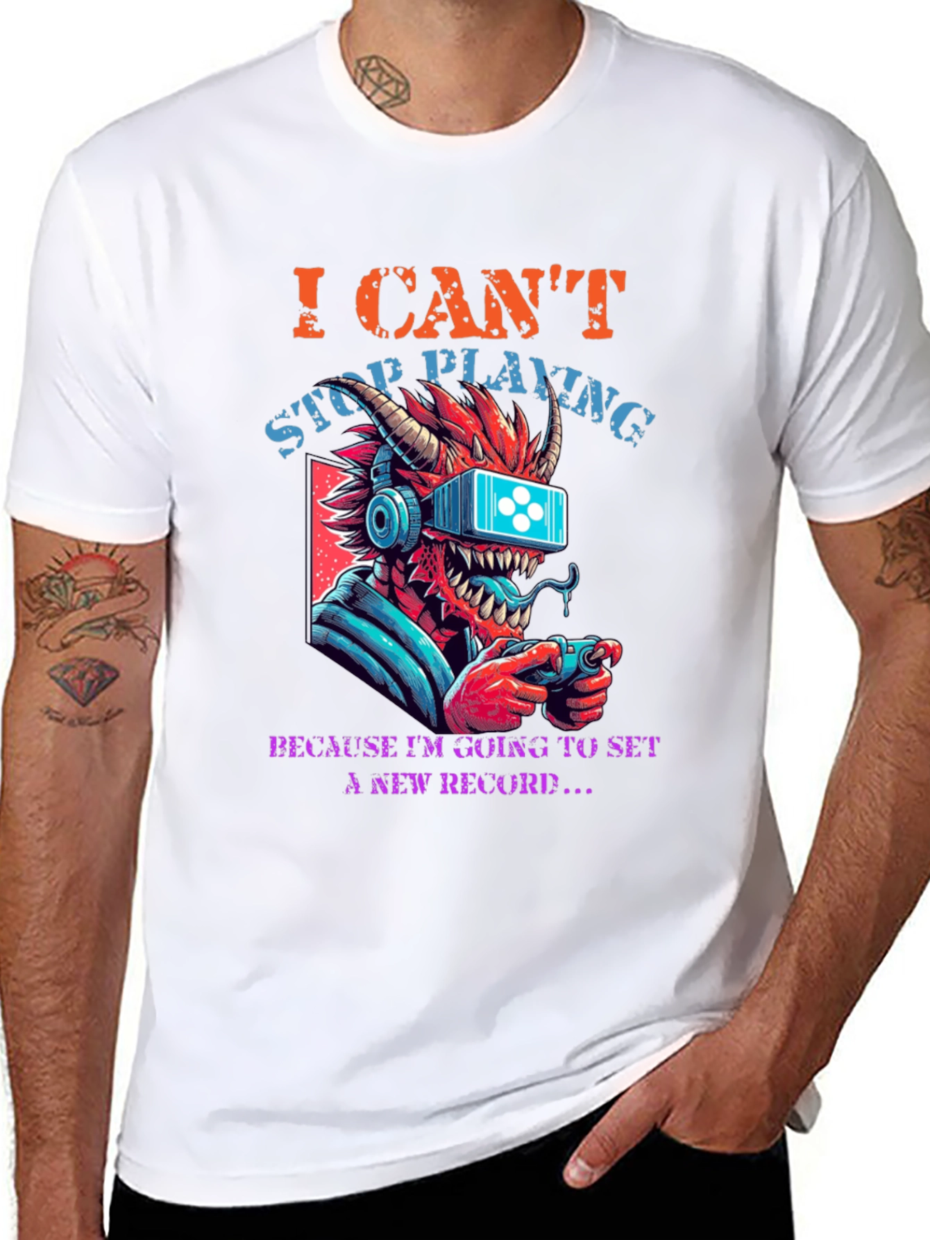 Gamer Dragon Graphic T-Shirt - I Cant Stop Playing