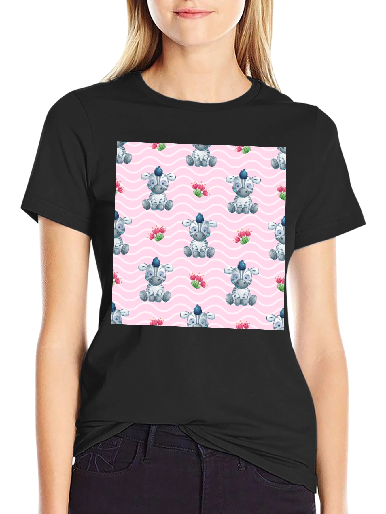 Zebra Pattern Black T-Shirt