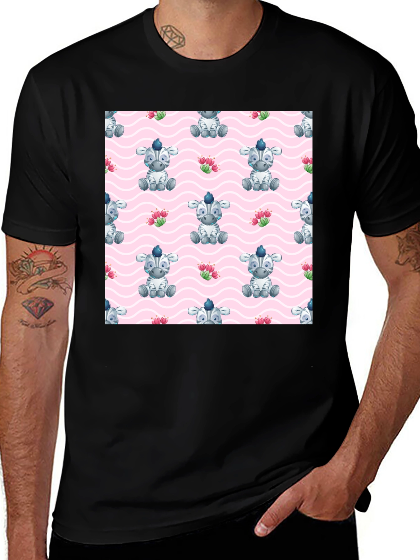 Zebra Pattern Black T-Shirt
