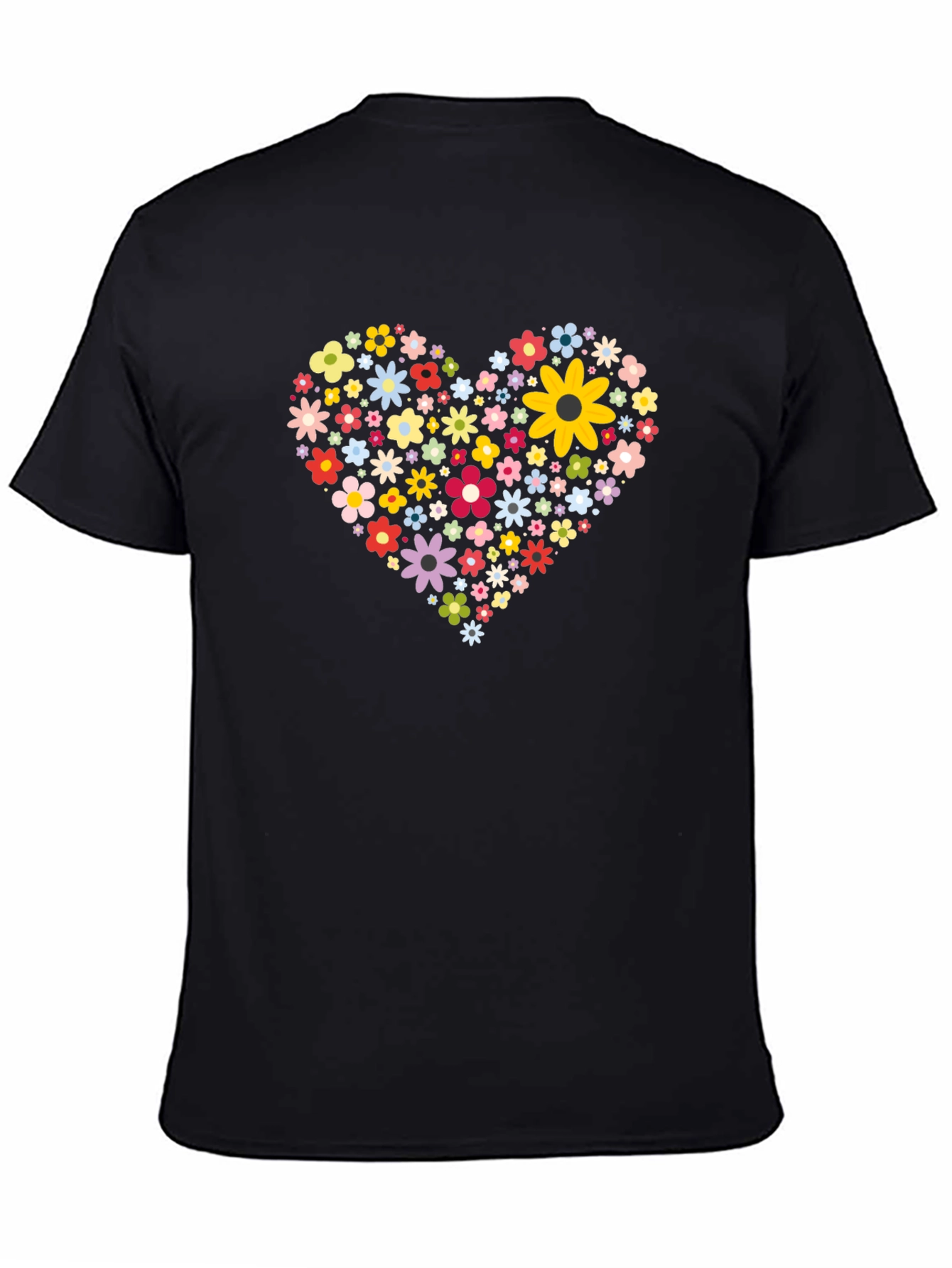 Floral Heart Tee - Black Cotton Comfort