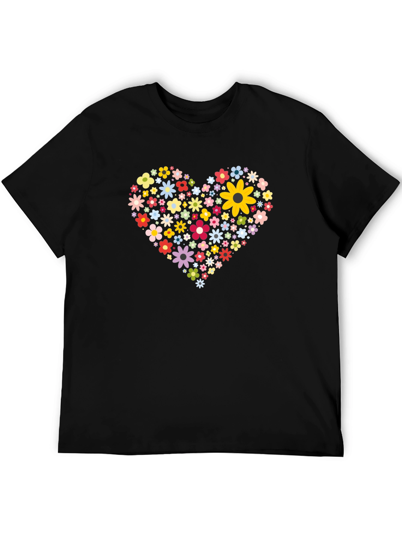 Floral Heart Tee - Black Cotton Comfort