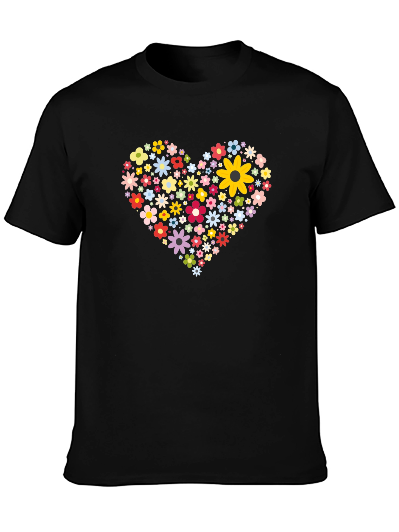 Floral Heart Tee - Black Cotton Comfort