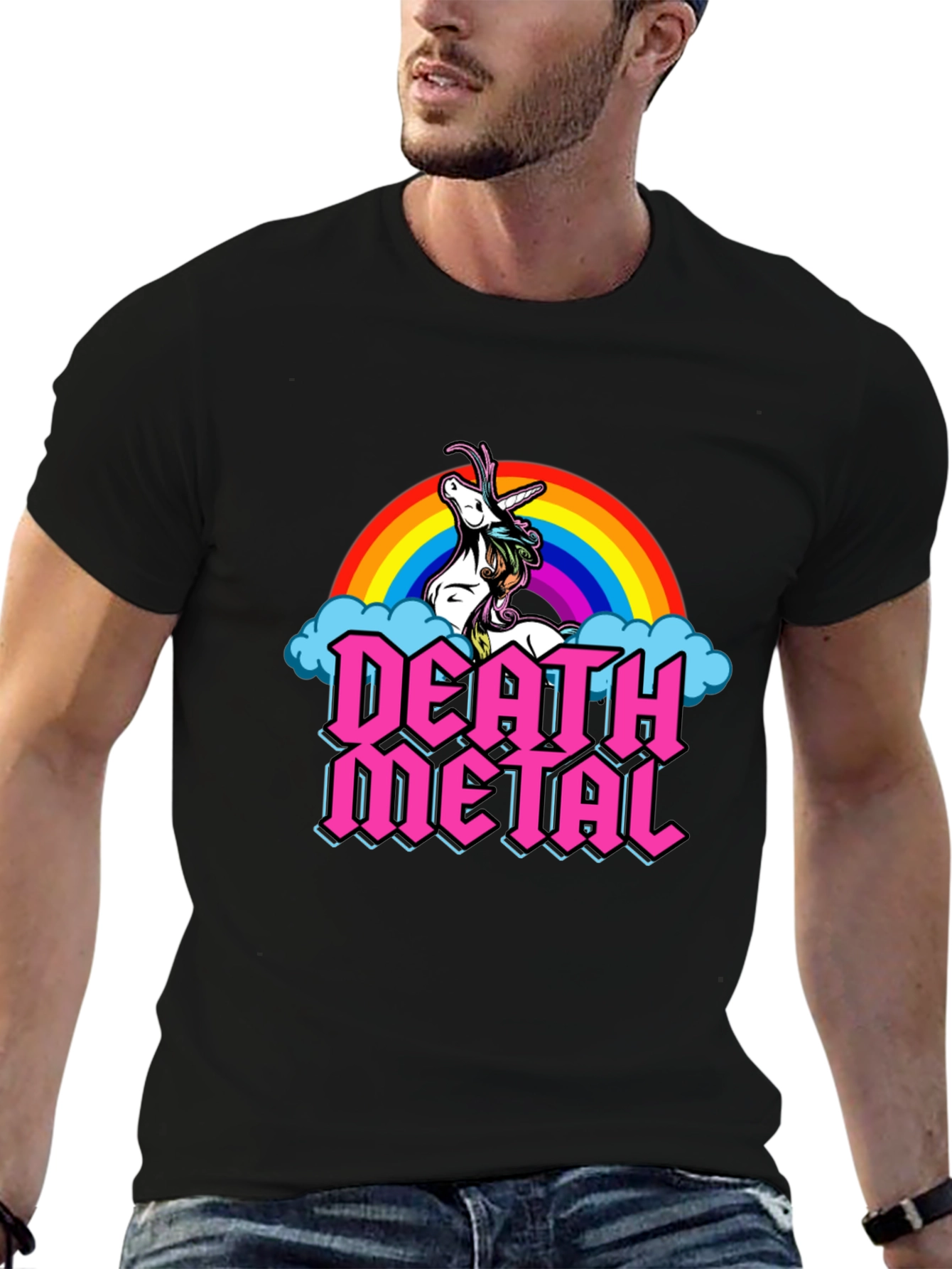 Death Metal Unicorn Rainbow Graphic Tee