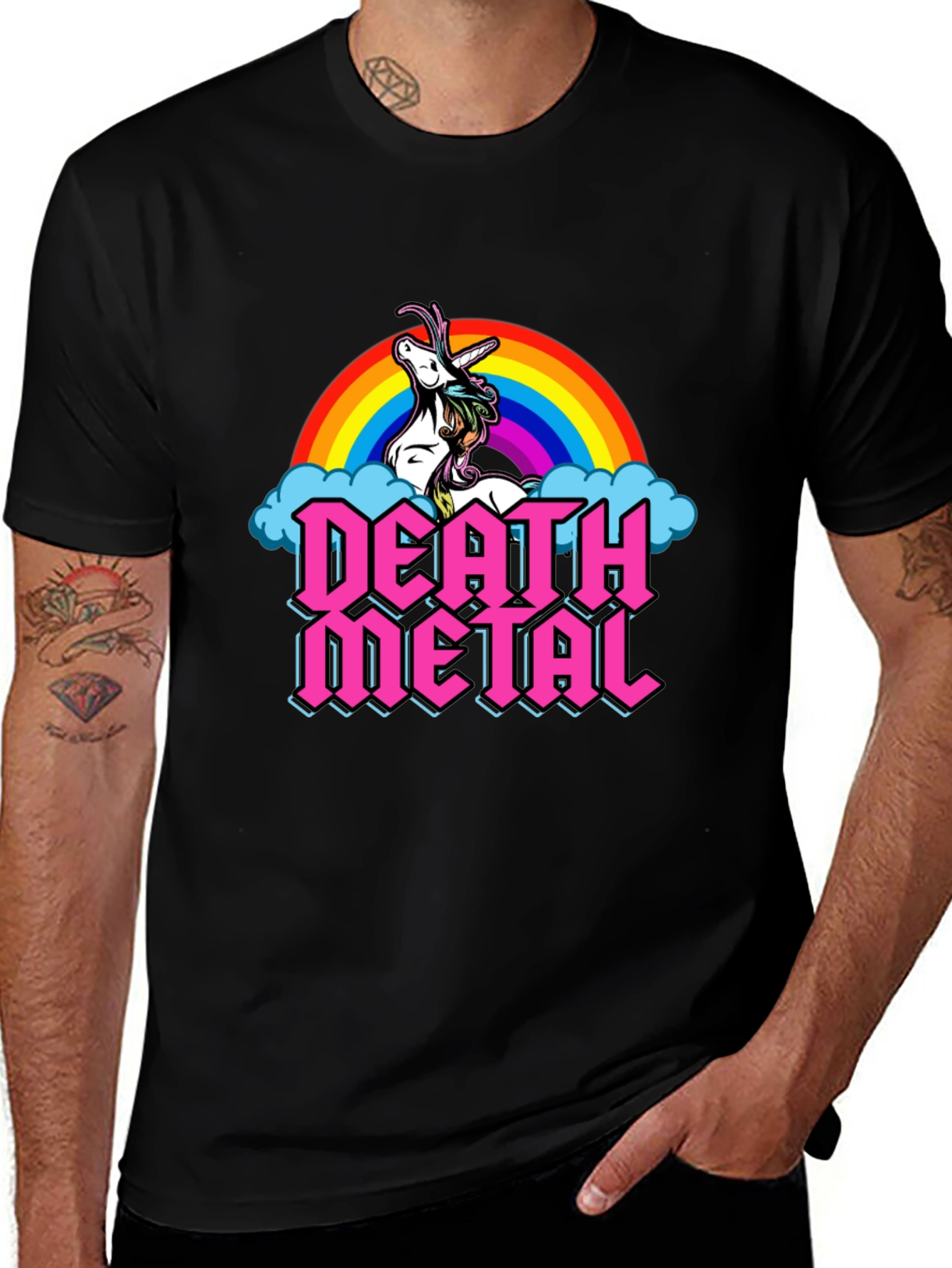 Death Metal Unicorn Rainbow Graphic Tee