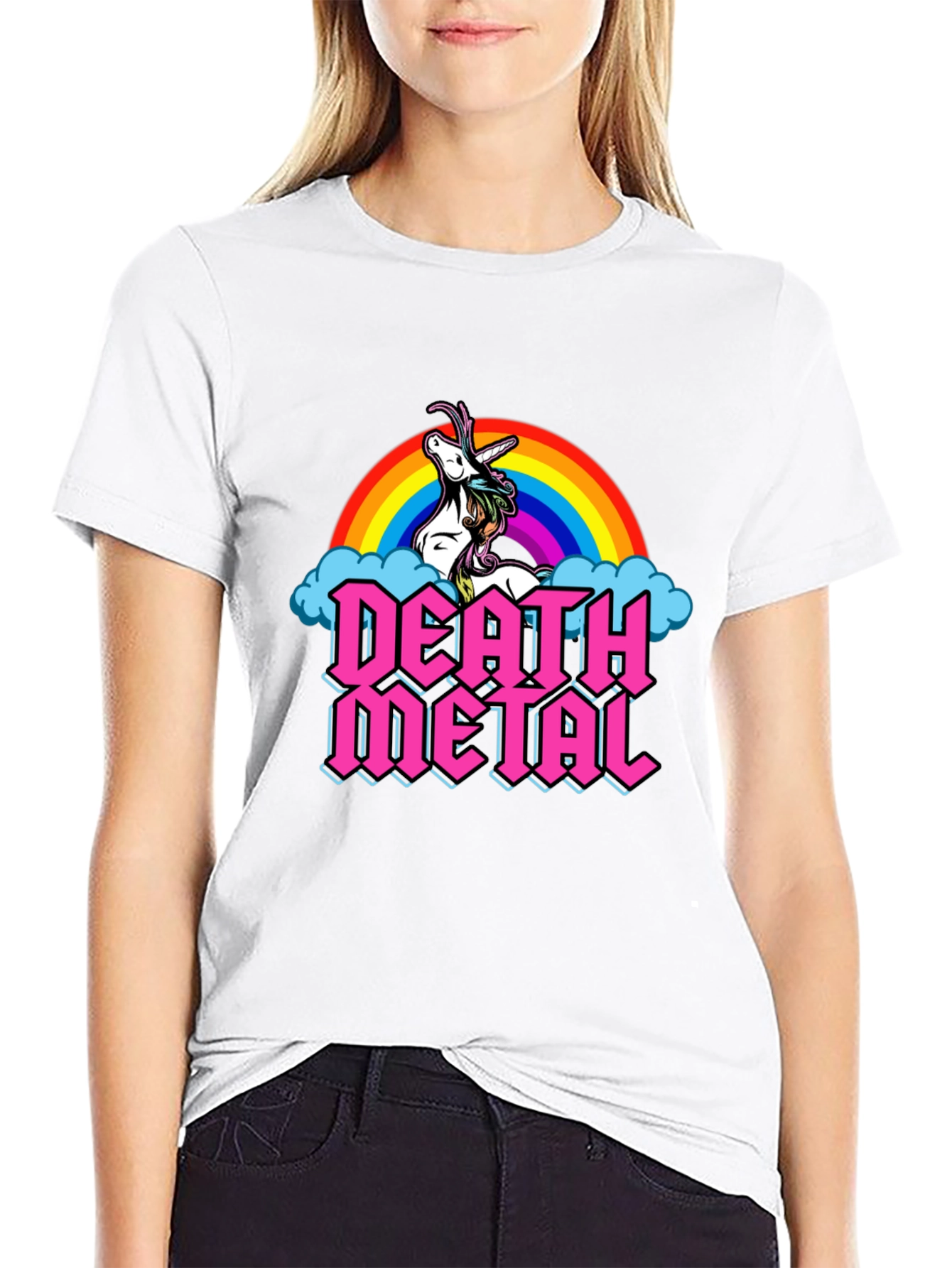 Death Metal Unicorn Rainbow Graphic Tee