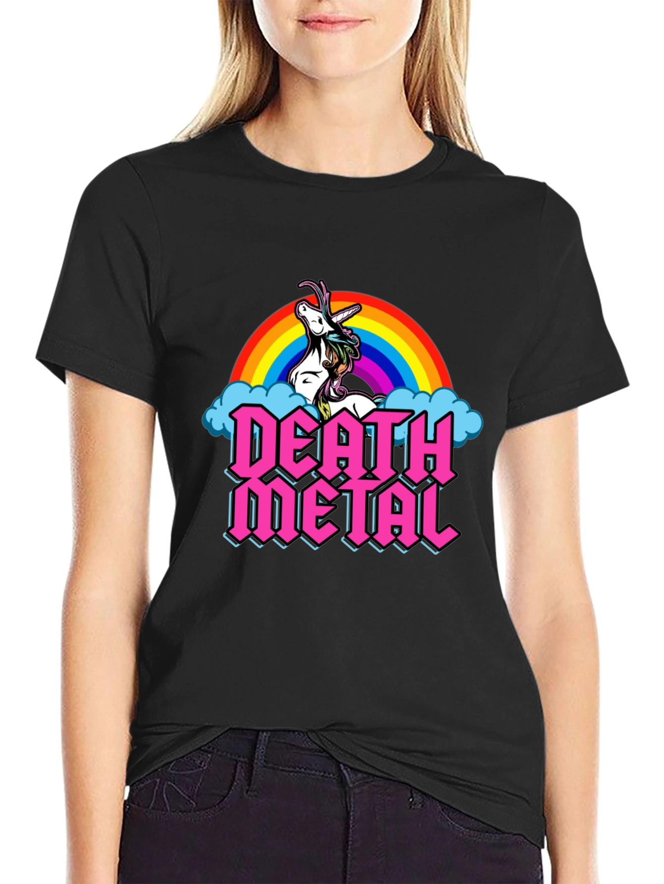 Death Metal Unicorn Rainbow Graphic Tee