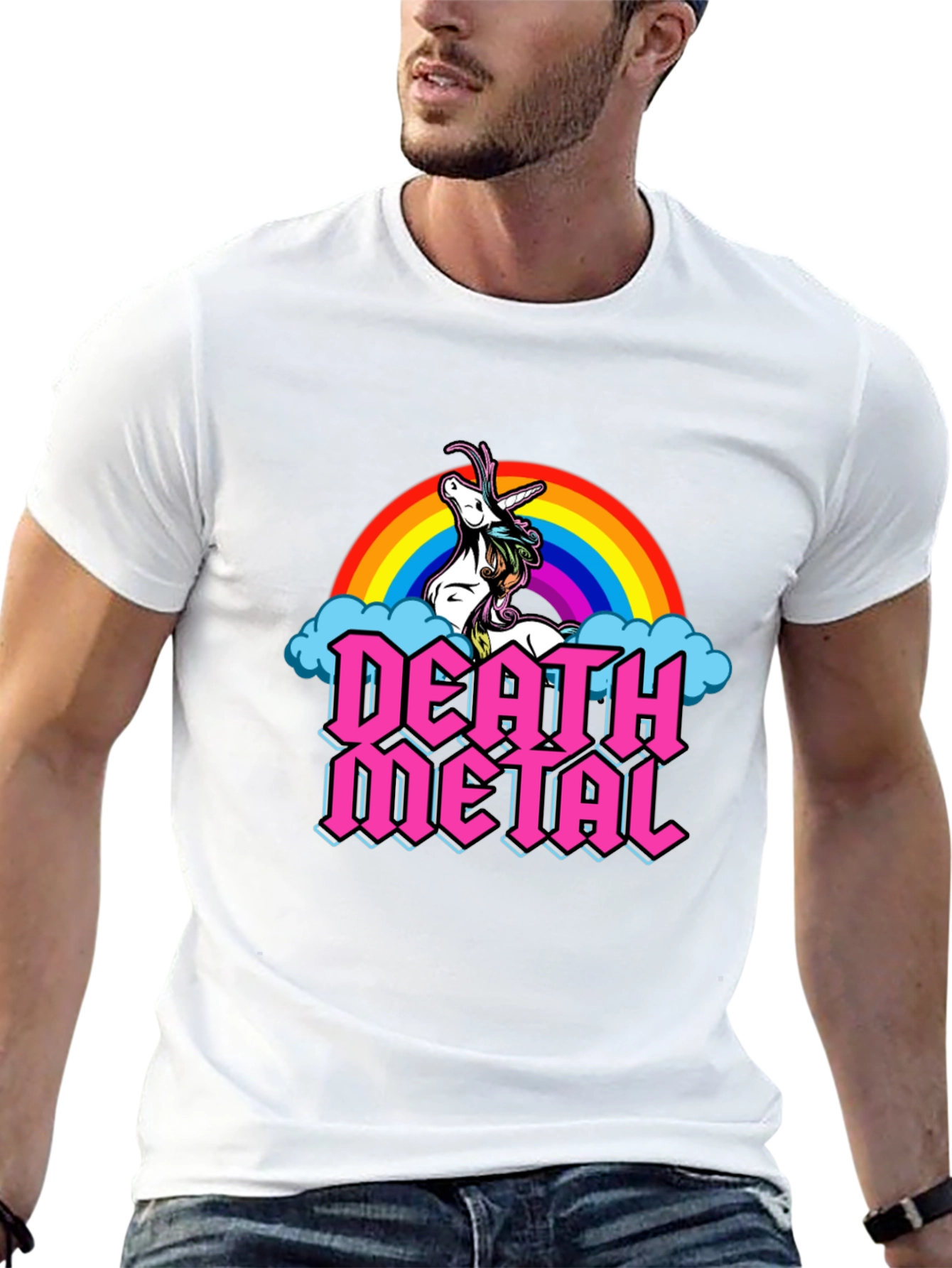 Death Metal Unicorn Rainbow Graphic Tee