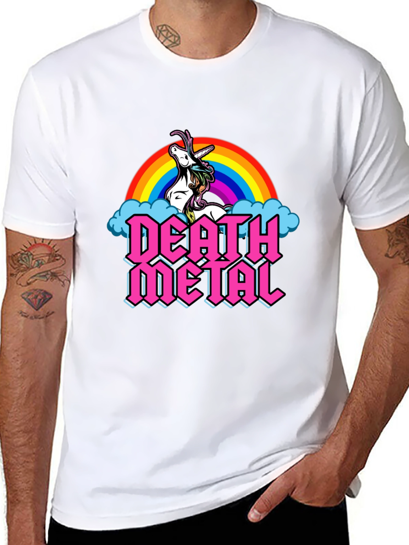Death Metal Unicorn Rainbow Graphic Tee