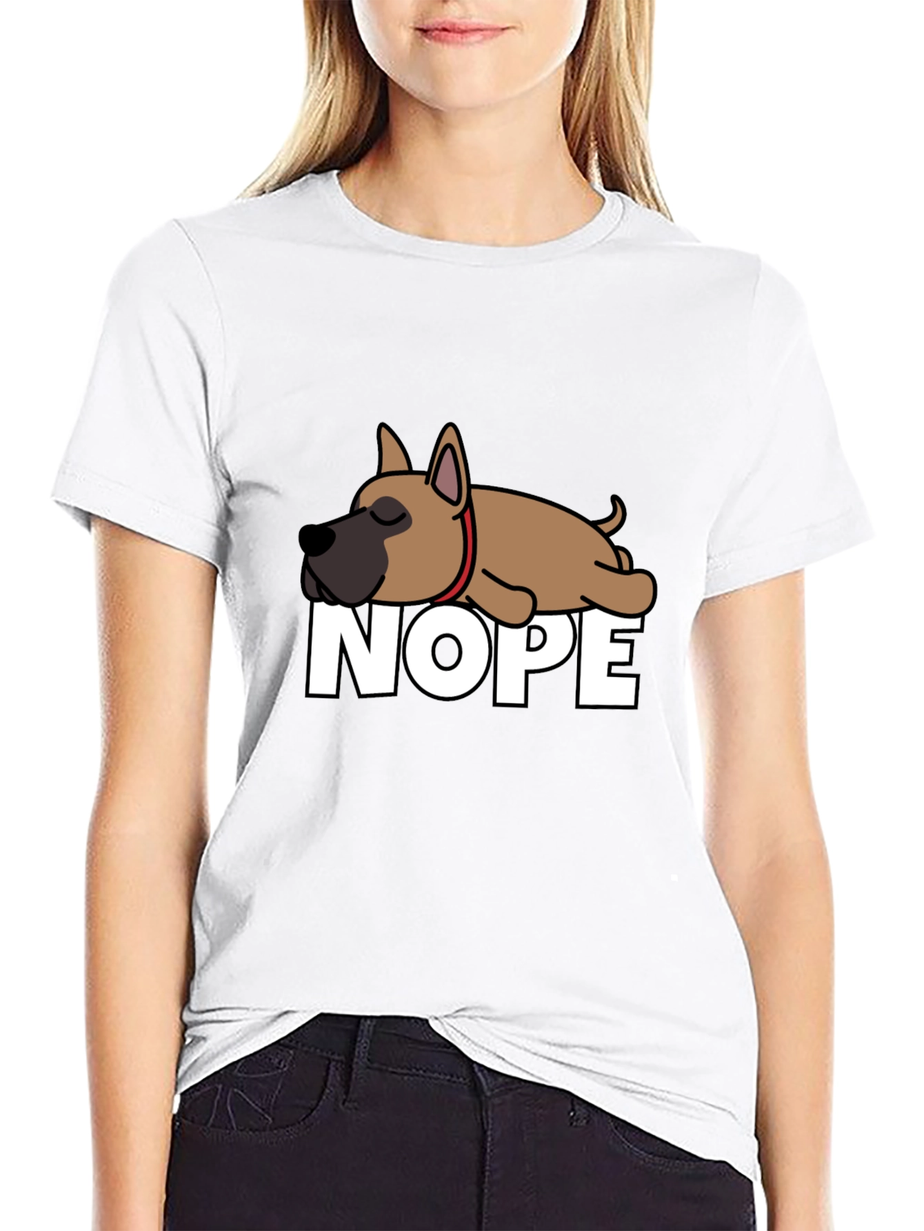 Nope Lazy Dog Graphic Tee - Casual Cotton T-Shirt