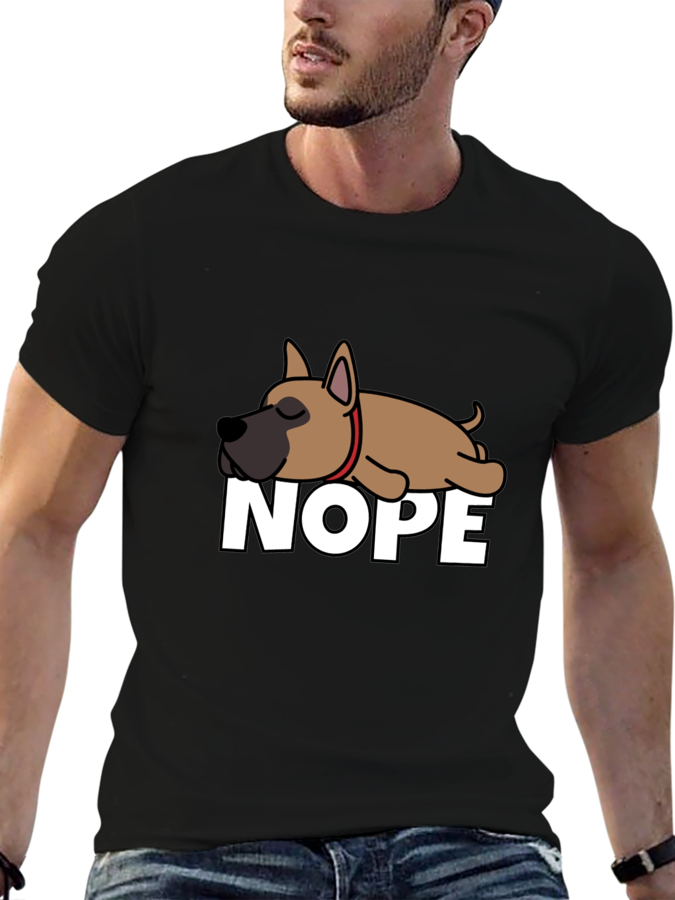 Nope Lazy Dog Graphic Tee - Casual Cotton T-Shirt