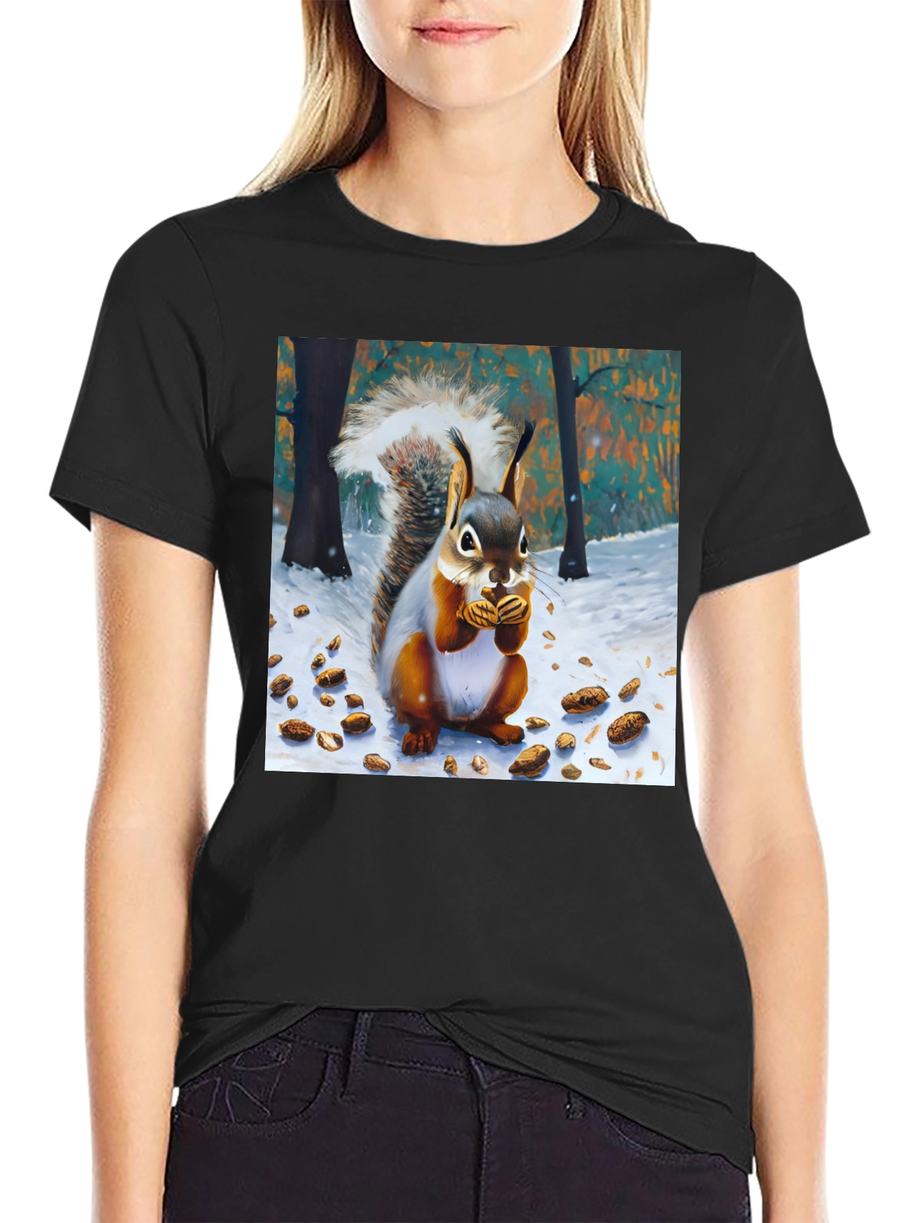 Squirrel Winter Scene Graphic Tee