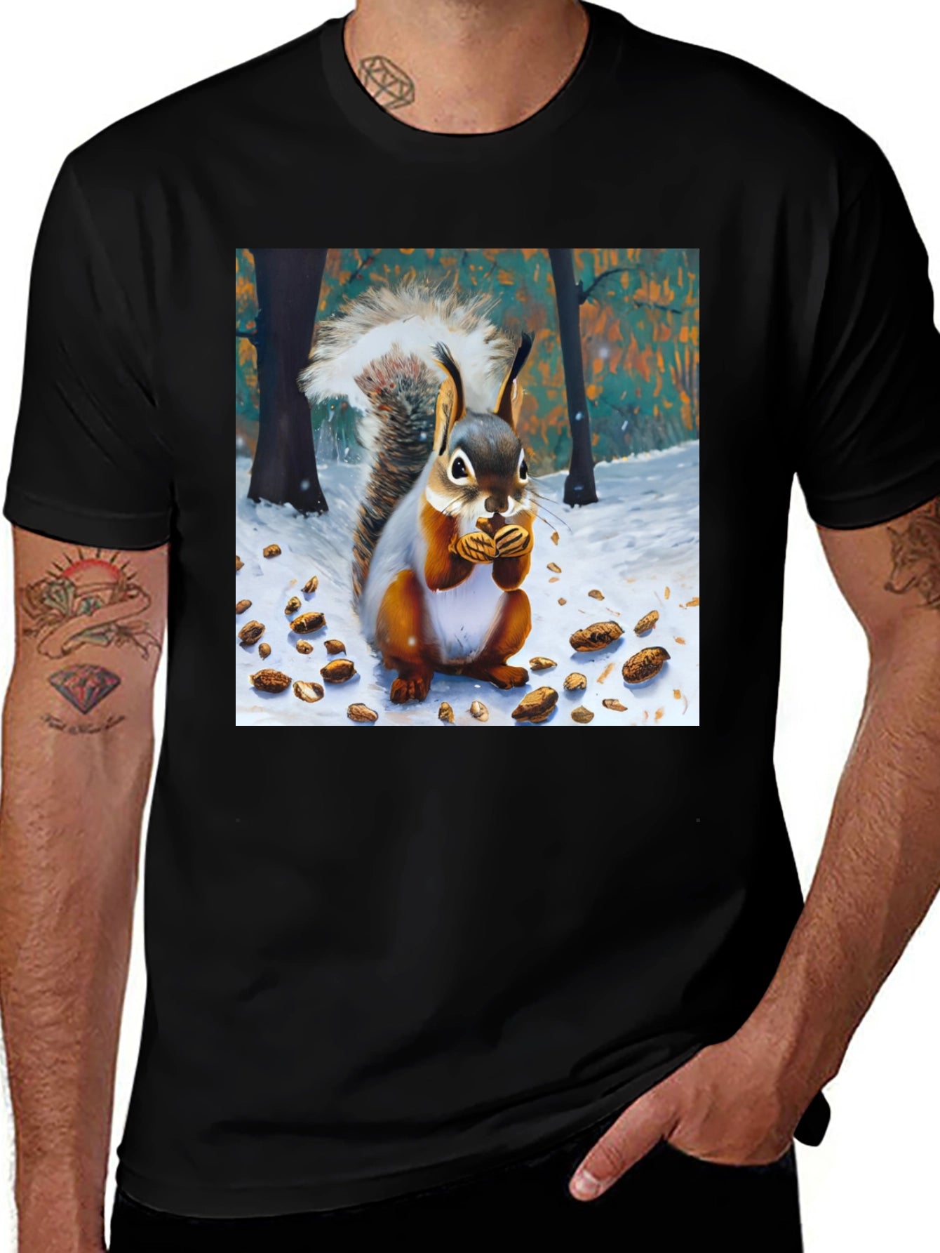 Squirrel Winter Scene Graphic Tee