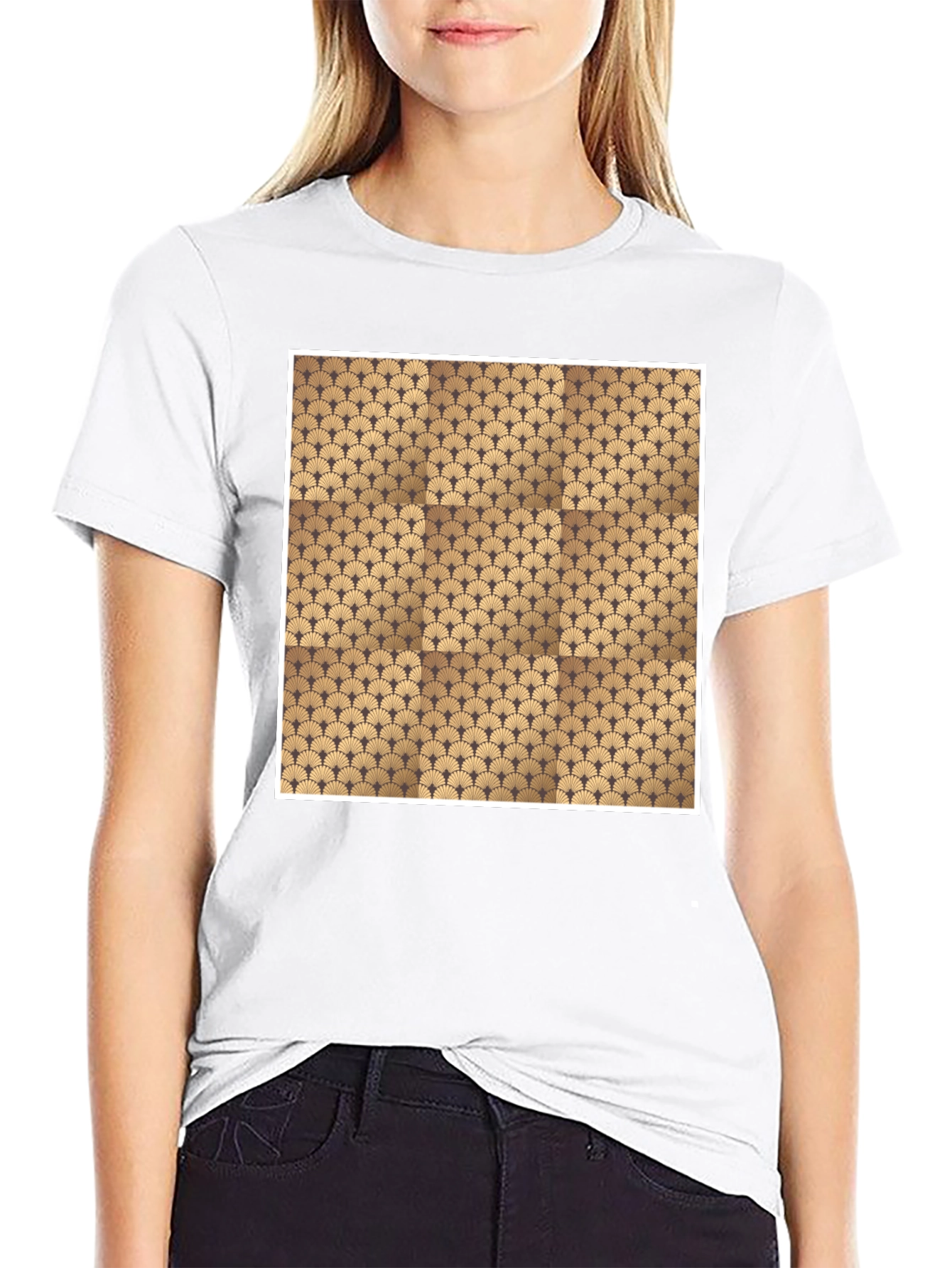 Stylish Black Tee with Geometric Fan Design