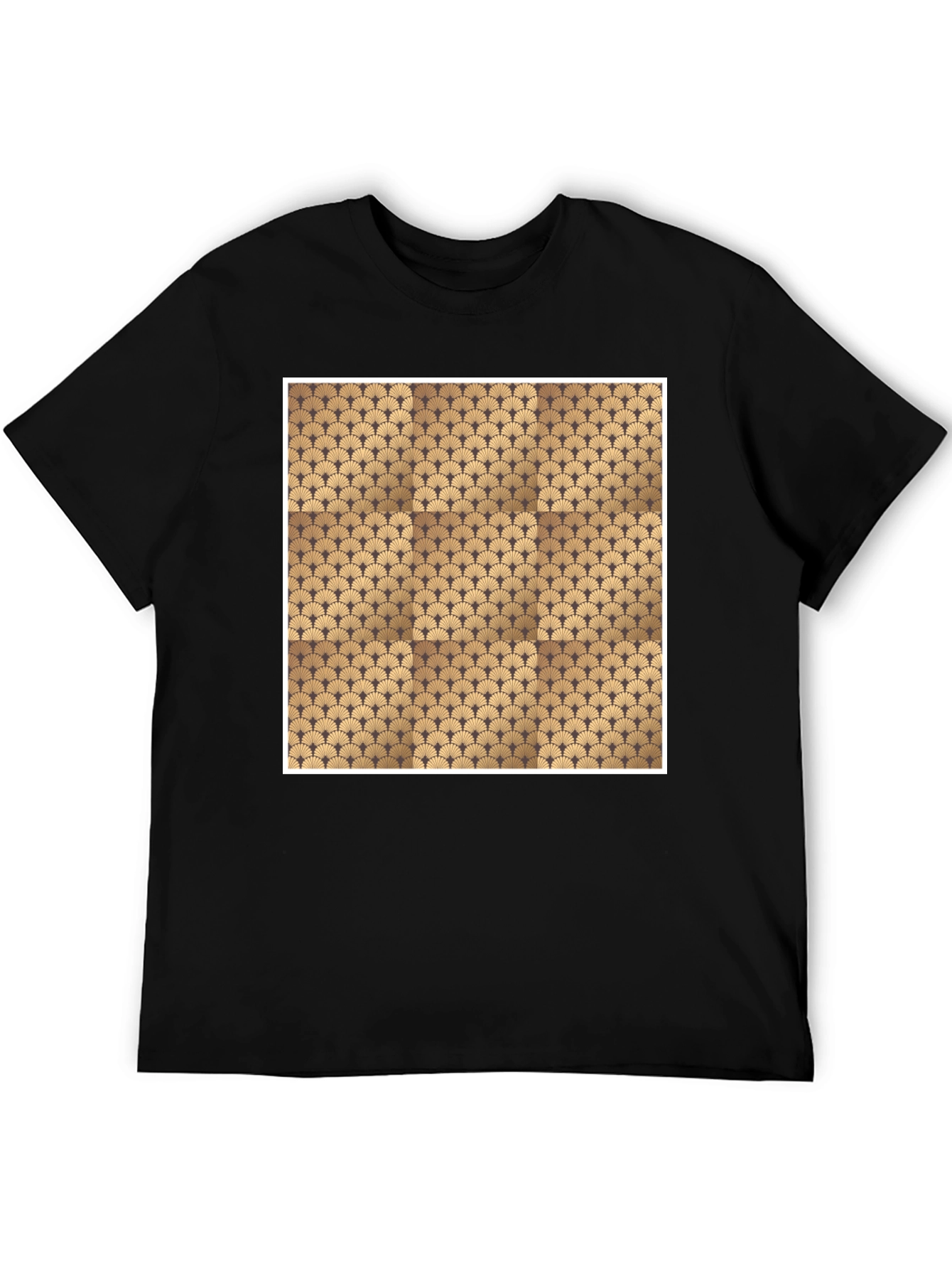Stylish Black Tee with Geometric Fan Design