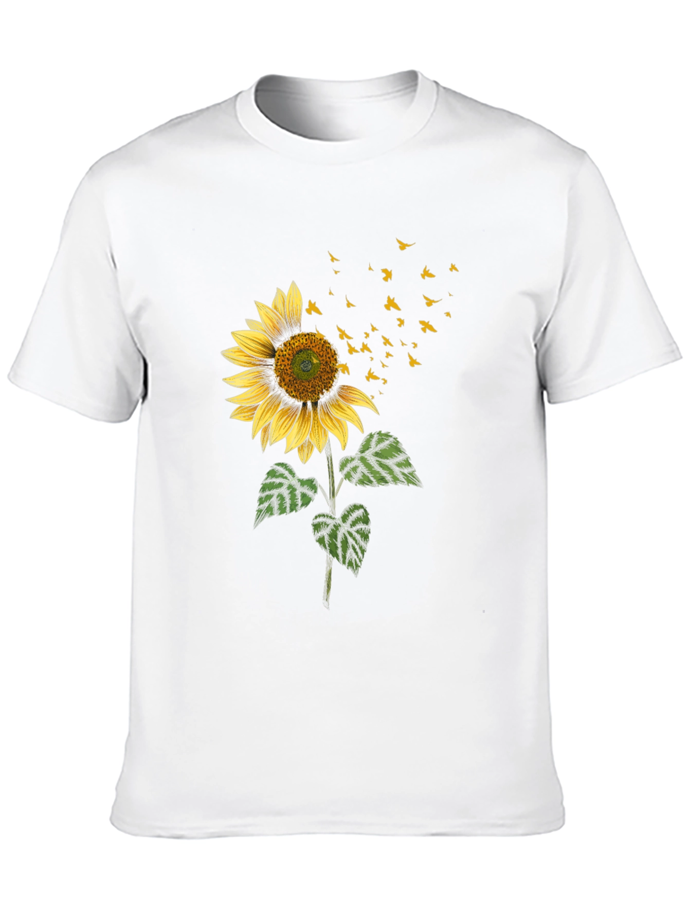 Sunflower & Birds Graphic Black T-Shirt