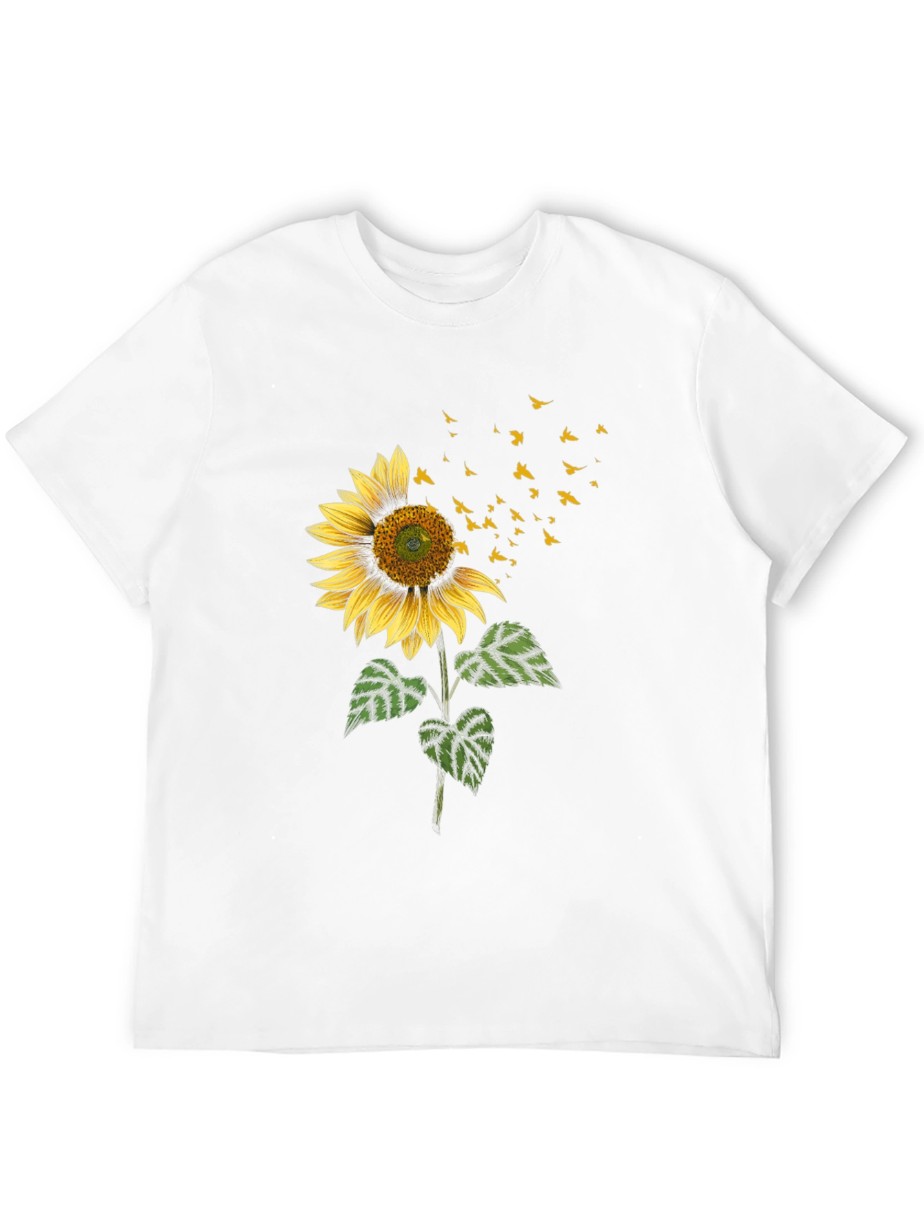 Sunflower & Birds Graphic Black T-Shirt